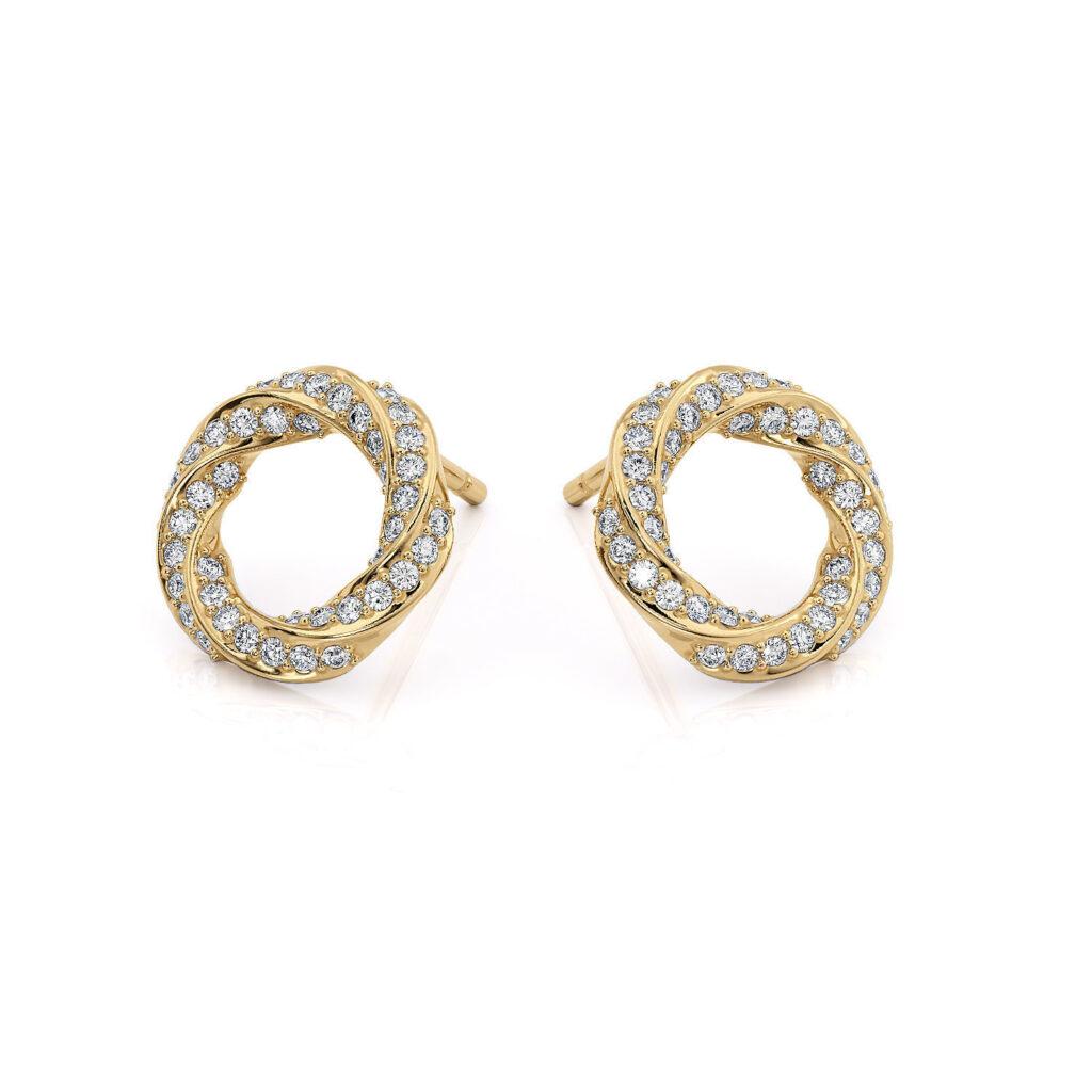 Round Cut Spiralle Stud Earrings, 18k Gold, 0.23ct For Sale