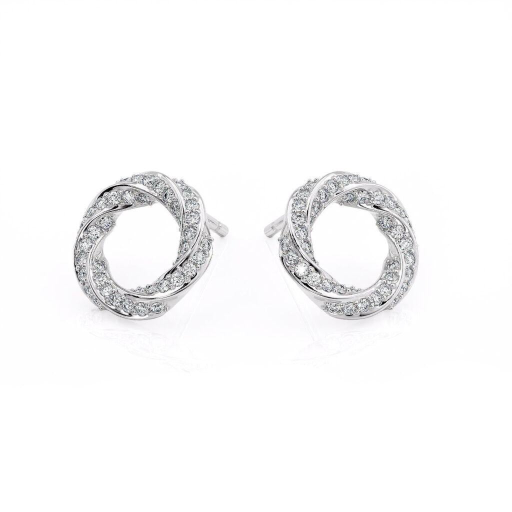 Round Cut Spiralle Stud Earrings, 18k White Gold, 0.23ct For Sale