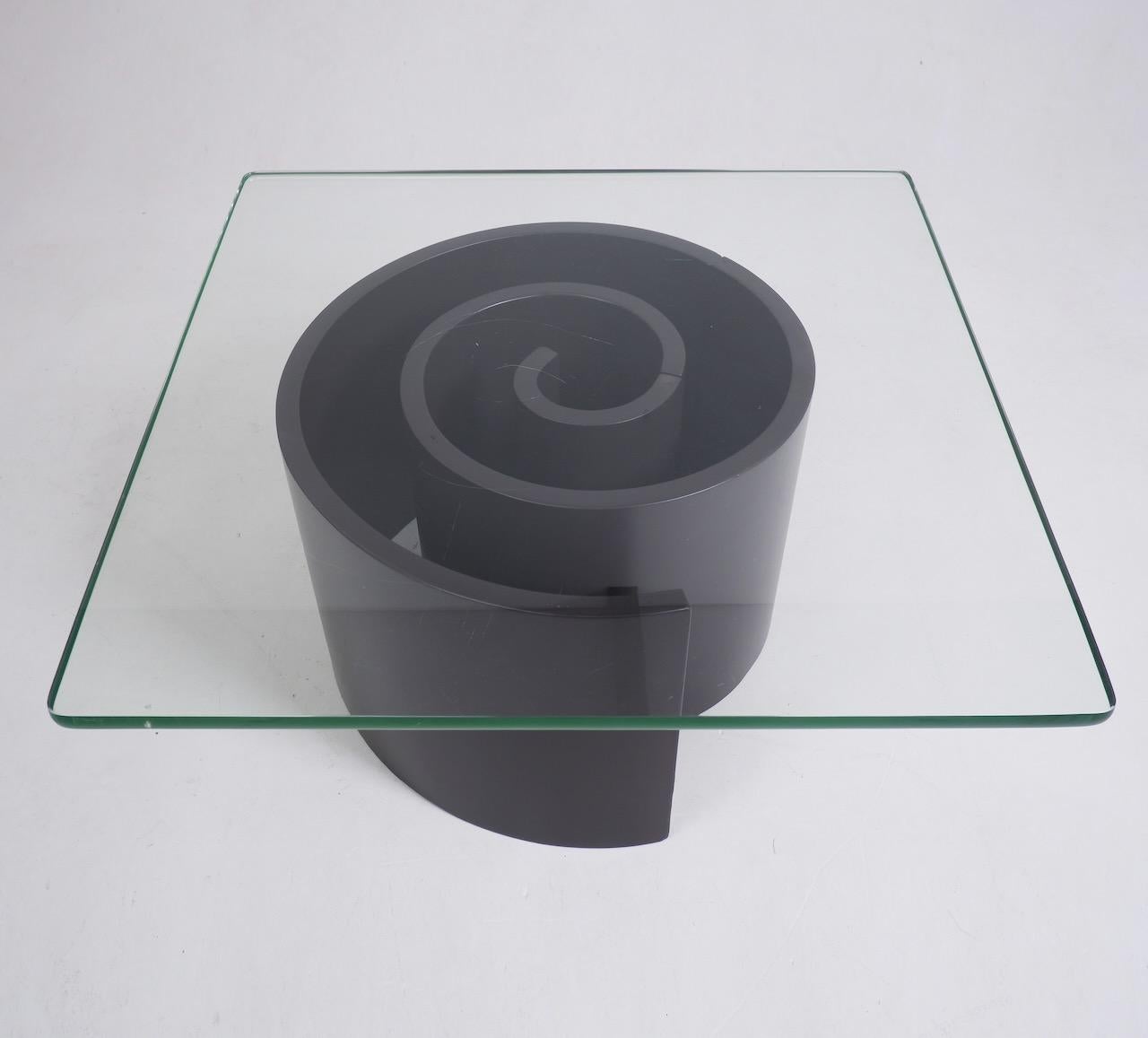 Mid-Century Modern Spiralling Wood and Glass Coffee Table, circa 1970 For Sale