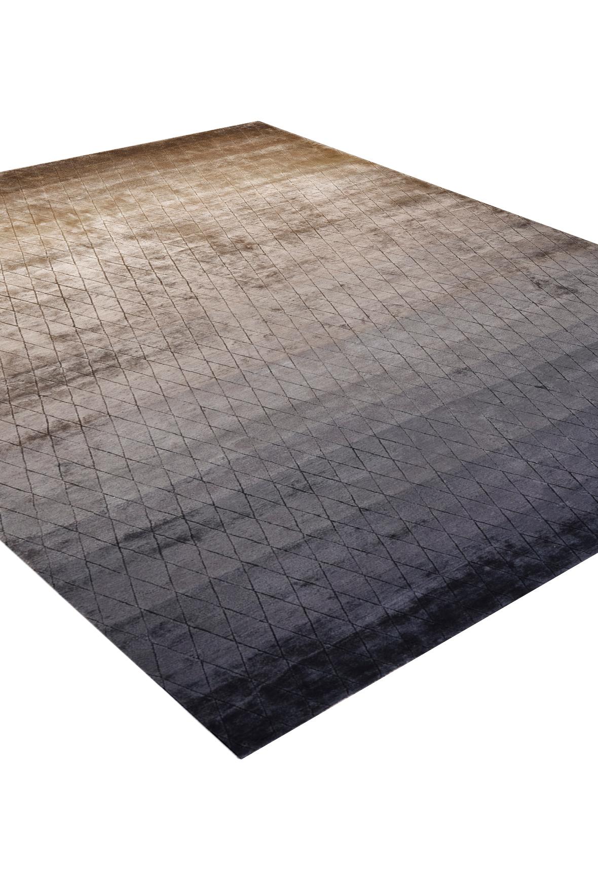 Indian Spire Hand Knotted Modern Silk Rug in Blue and Natural Colours by Hands For Sale