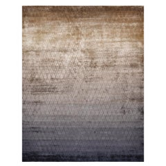 Spire Hand Knotted Modern Silk Rug in Blue and Natural Colours by Hands