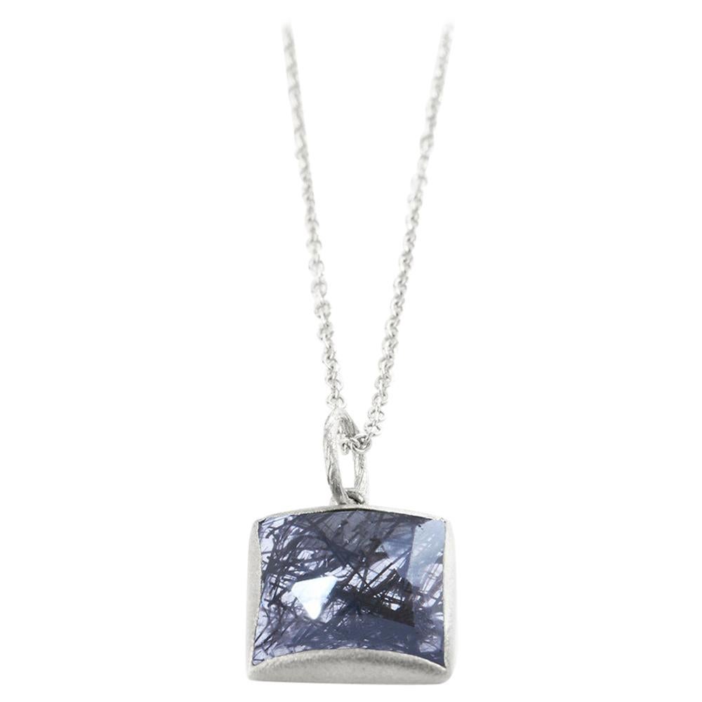Spirit Black Tourmalated Quartz Silver Necklace For Sale