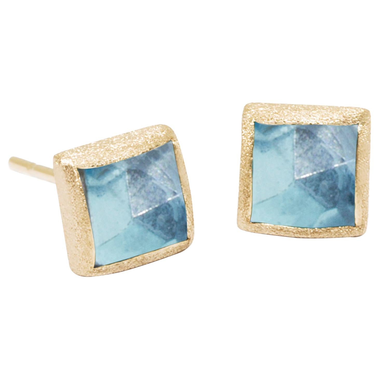 Spirit Blue Topaz Gold 18 Karat Stud Earrings