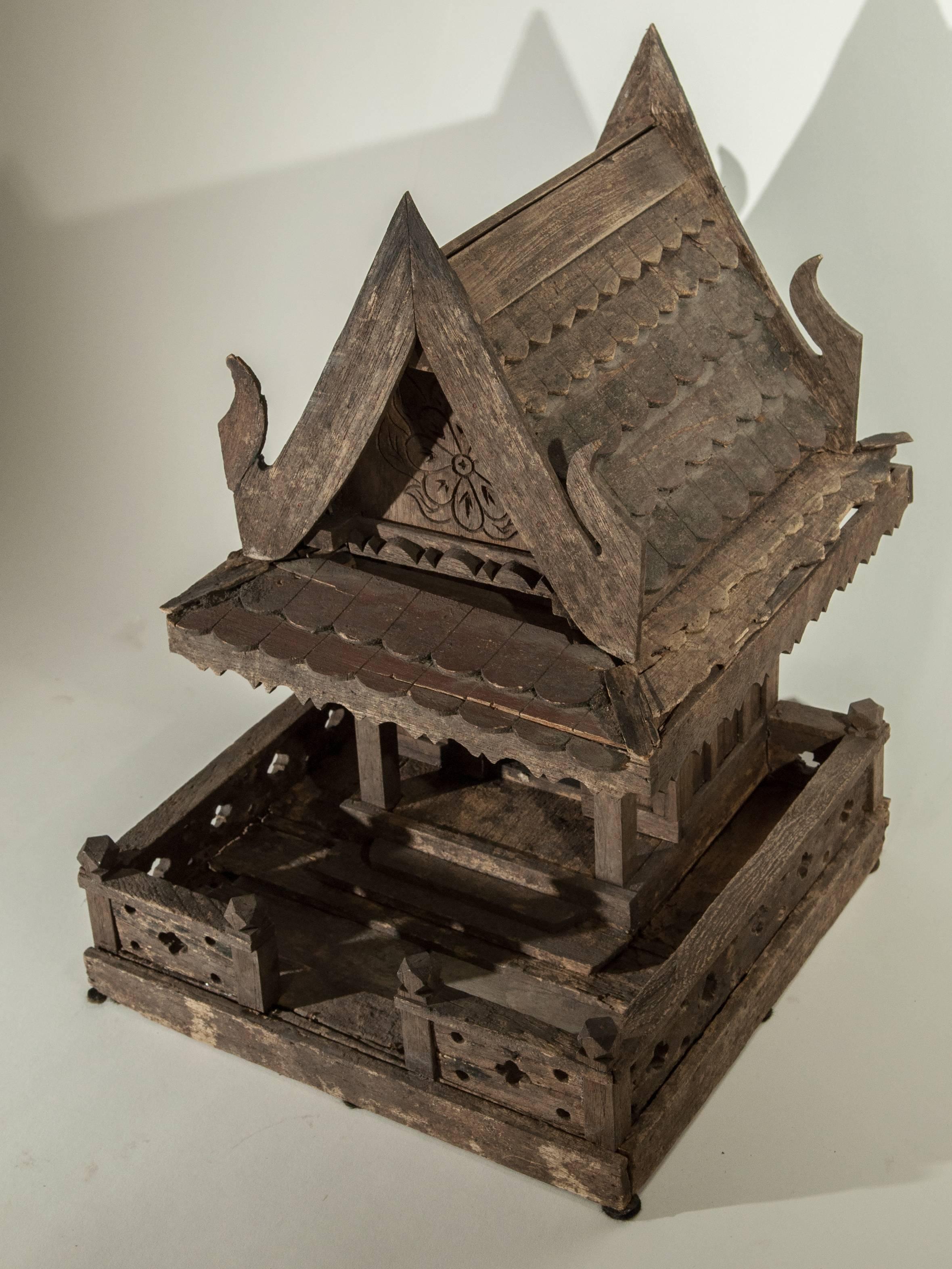 Hand-Crafted Spirit House from Northern Thailand, Teak, Mid-Late 20th Century