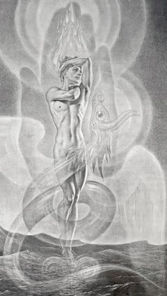 "Espíritu de la Atlántida y Serpiente de Quetzalcóatl", raro grabado art déco de Avinoff