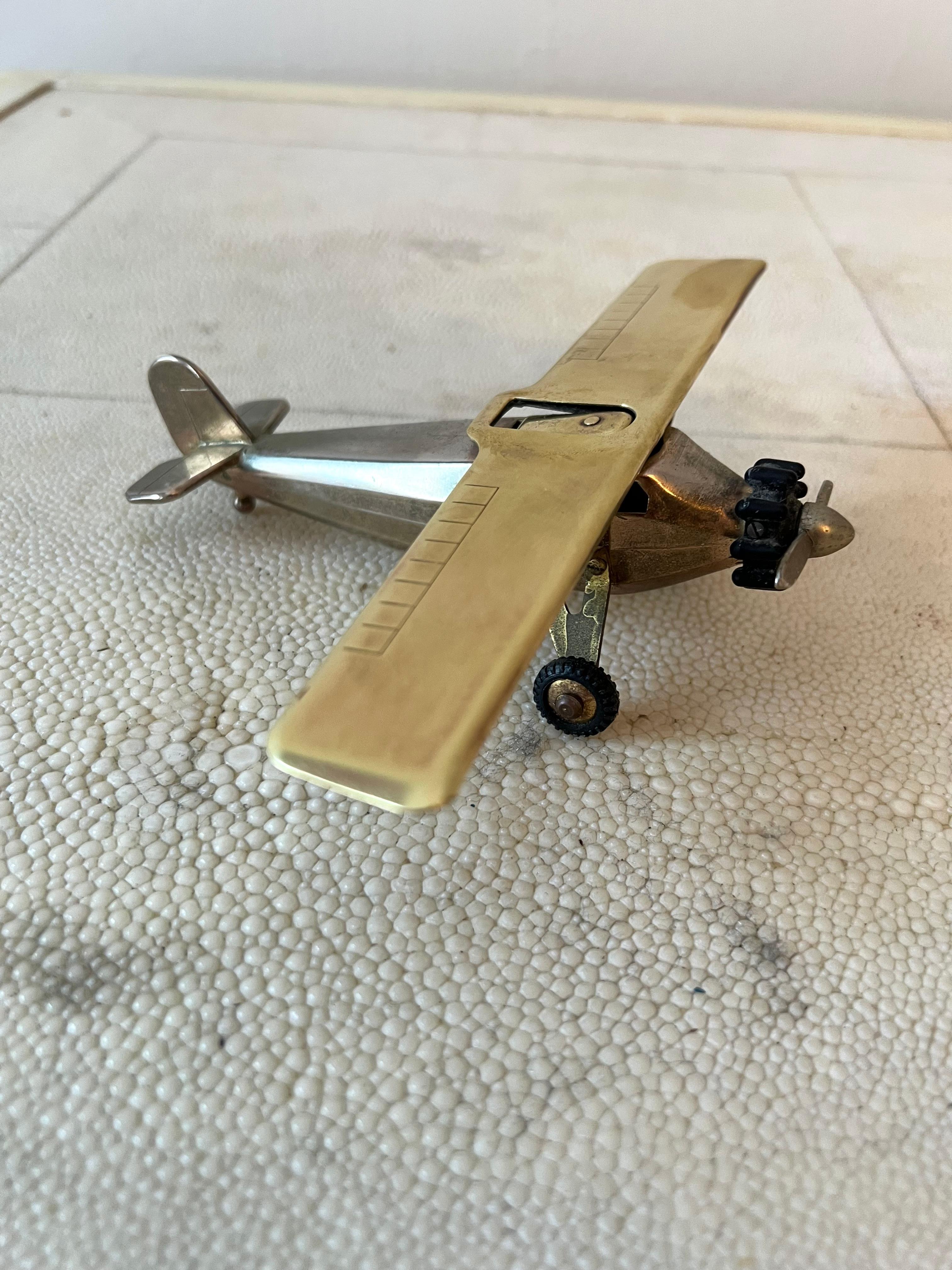Spirit of St. Louis Brass Airplane 420 Cigarette Lighter Signed Swank In Good Condition In Los Angeles, CA