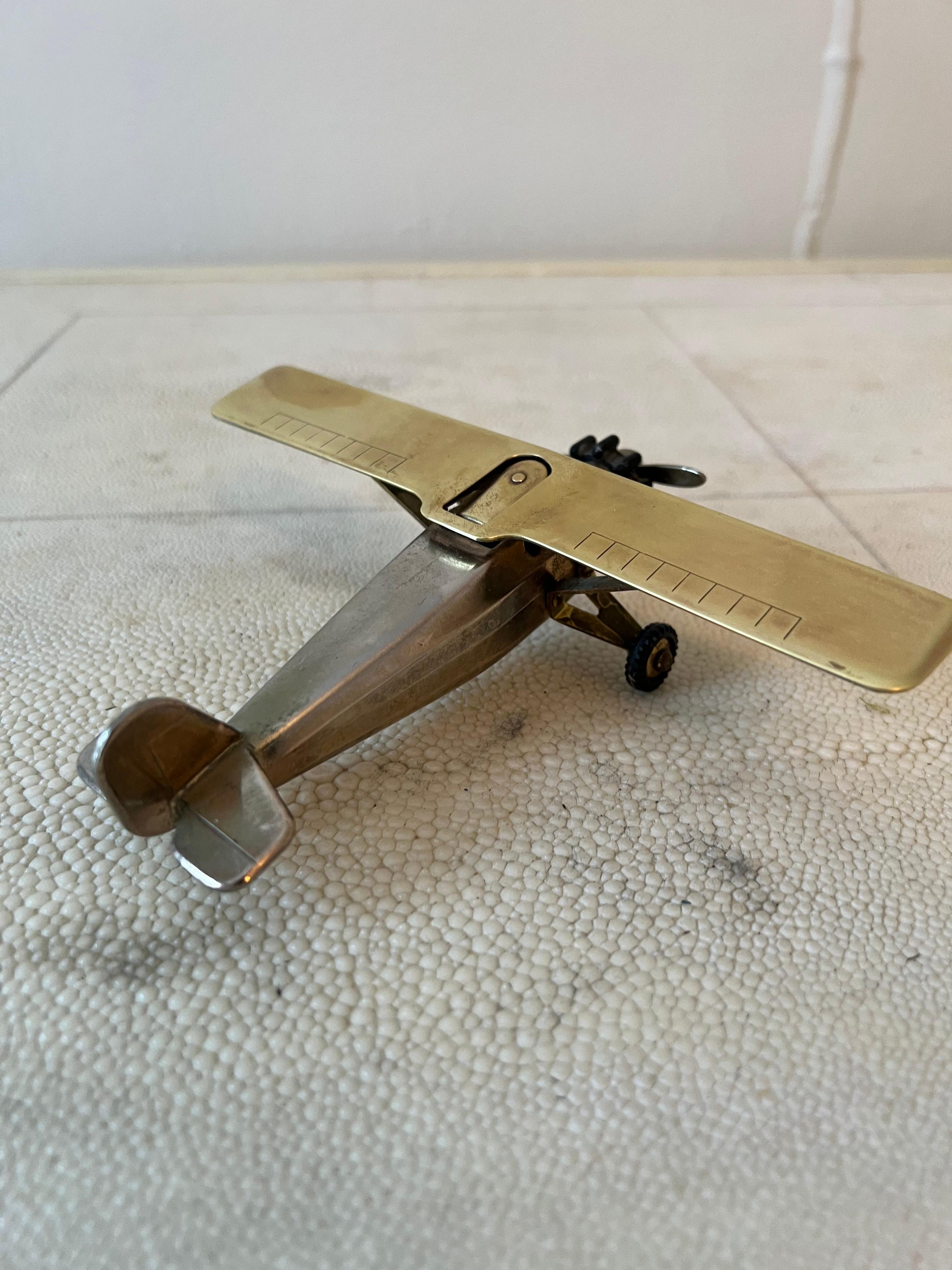 20th Century Spirit of St. Louis Brass Airplane 420 Cigarette Lighter Signed Swank