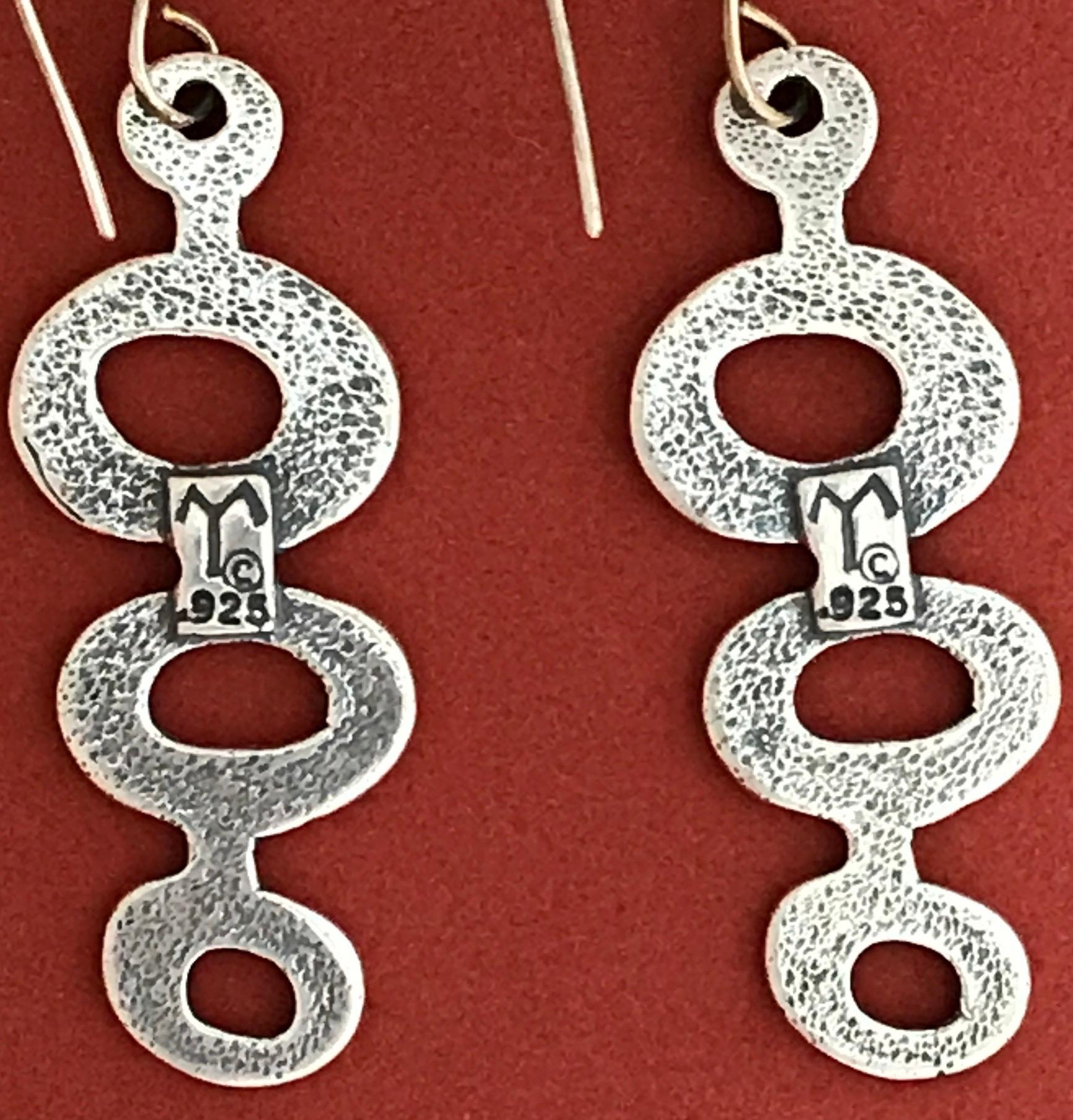 Contemporary Spirit Ponds, Melanie Yazzie cast sterling silver dangle earrings Native America