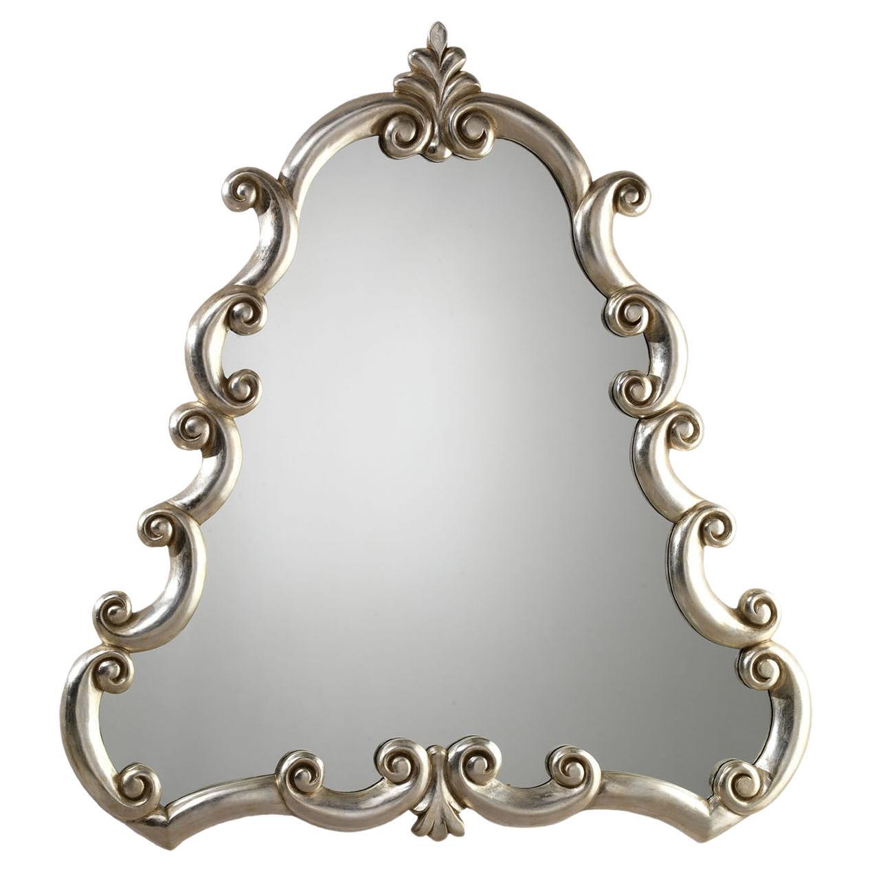 Spirit Renaissance-Style Silver-Leaf Wooden Wall Mirror by Spini Firenze For Sale