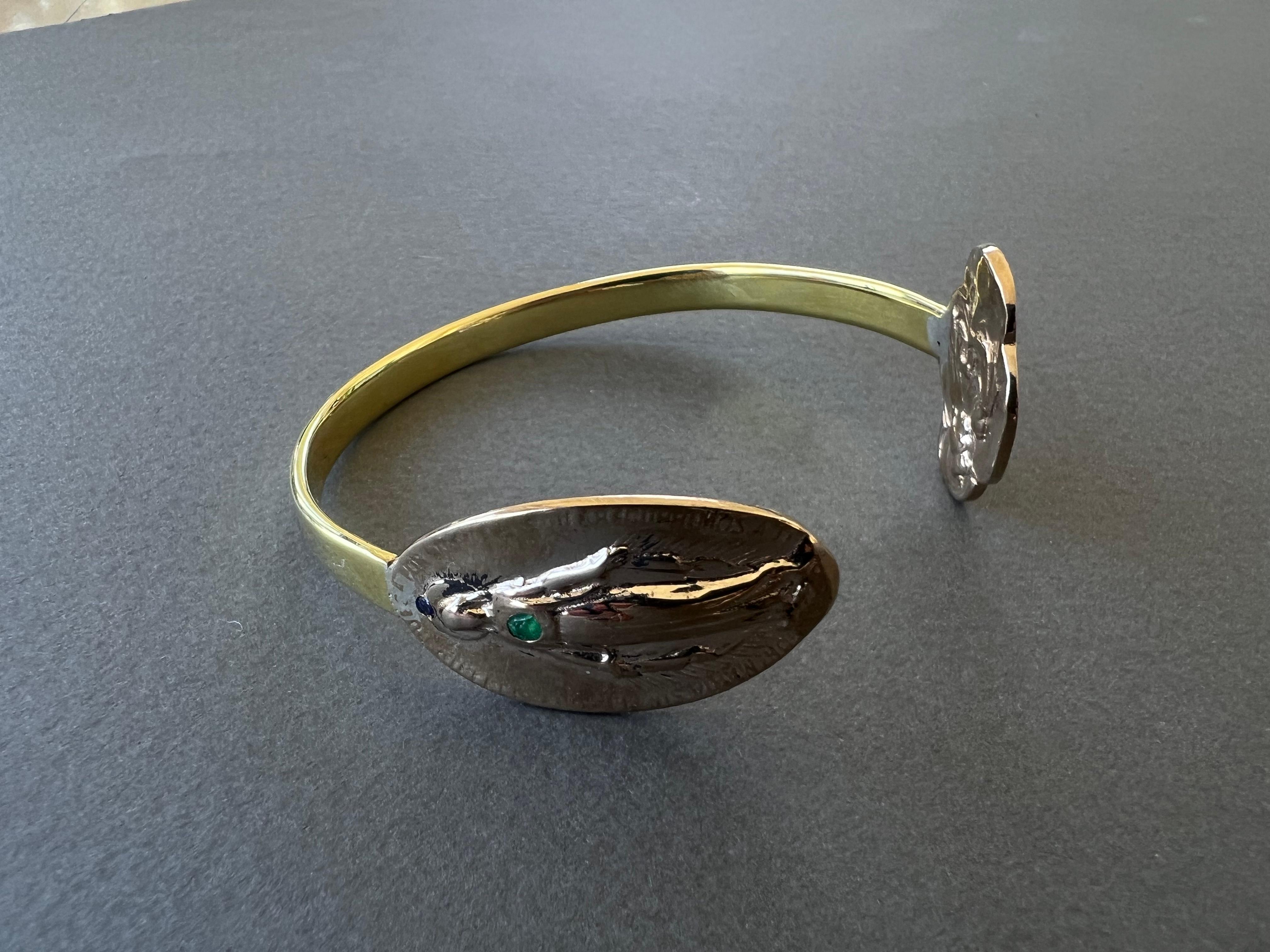 Spiritual Armreif Armband Manschette Armband Manschette Smaragd Jungfrau Maria Medaillons Symbol Faith Healing im Angebot 1