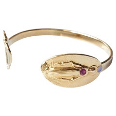 Spiritual Bangle Virgin Mary Bracelet Opal Tourmaline Gold Plated