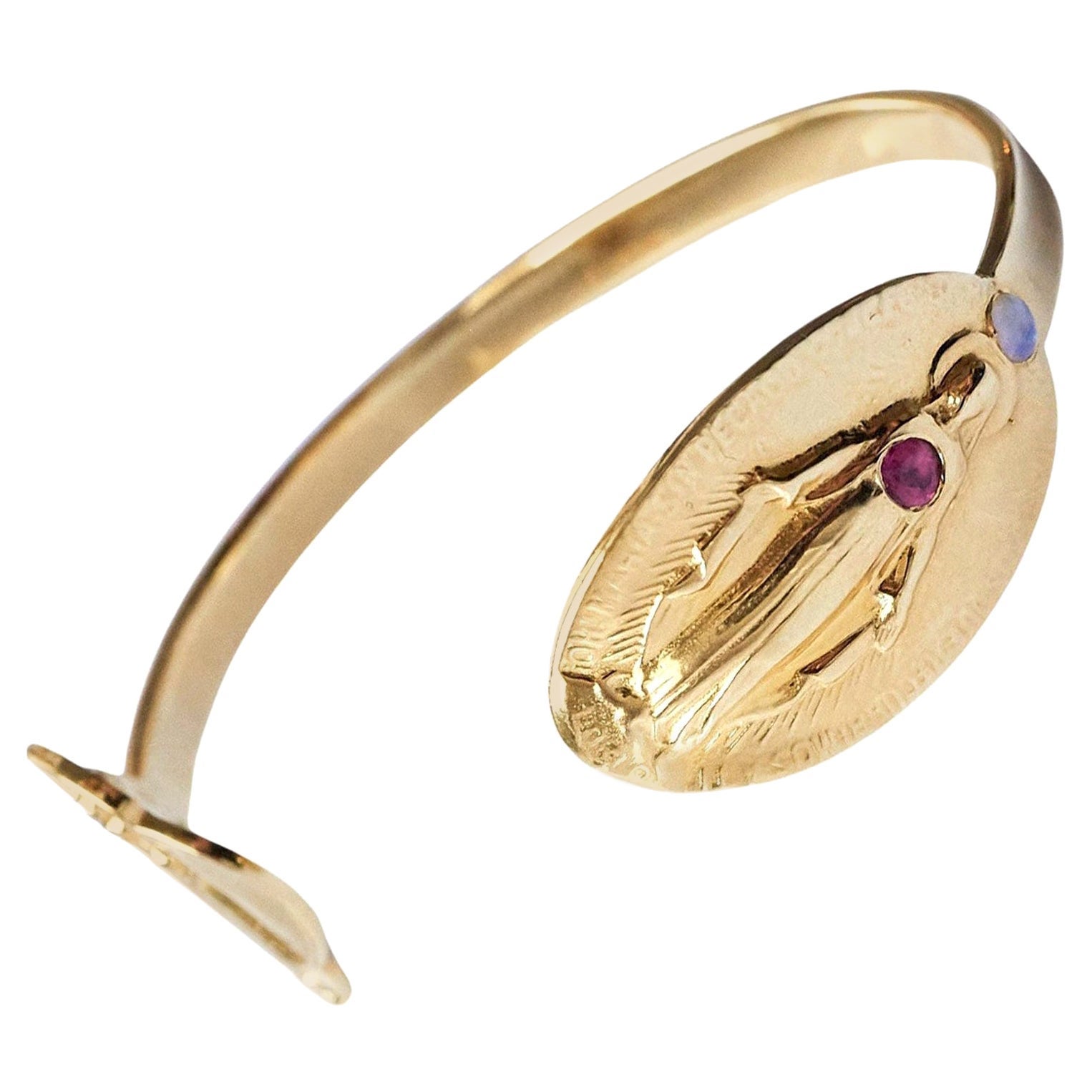 Bracciale con medaglia a forma di polsino della Vergine Maria, con opale e tormalina, placcato in oro in vendita