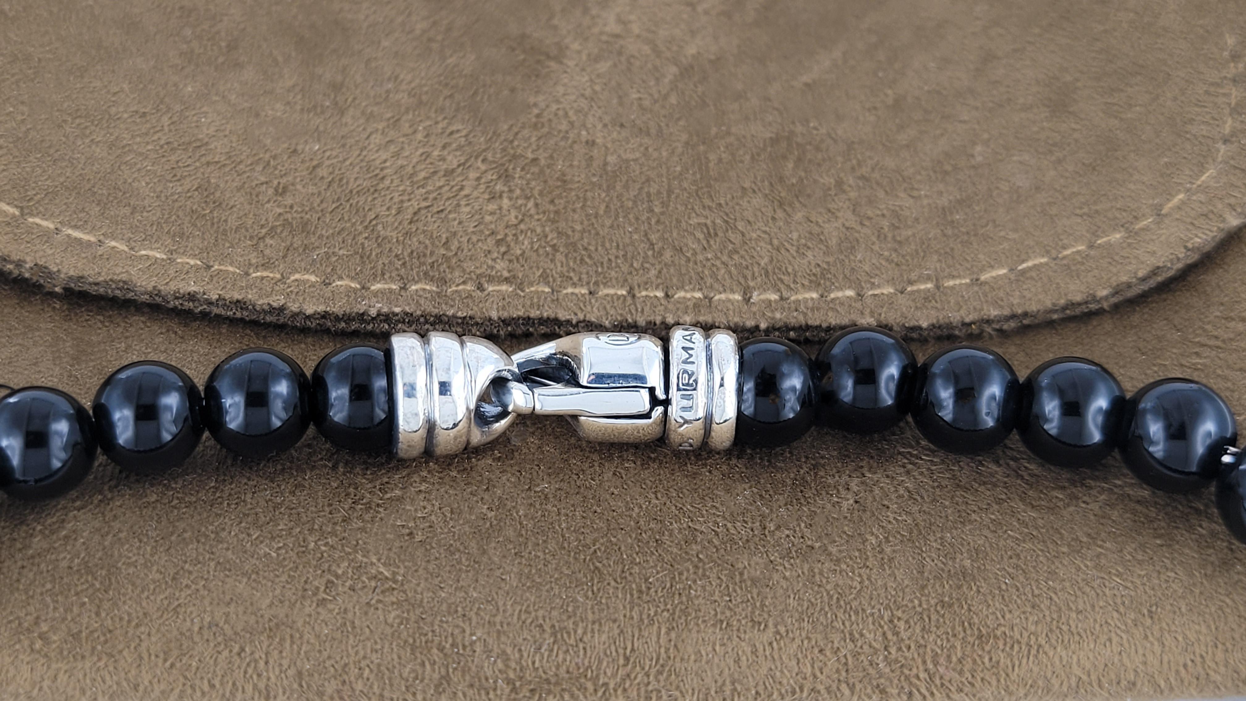 Spiritual Beads Bracelet Sterling Silver with Black Beads, 6mm In New Condition For Sale In New York, NY