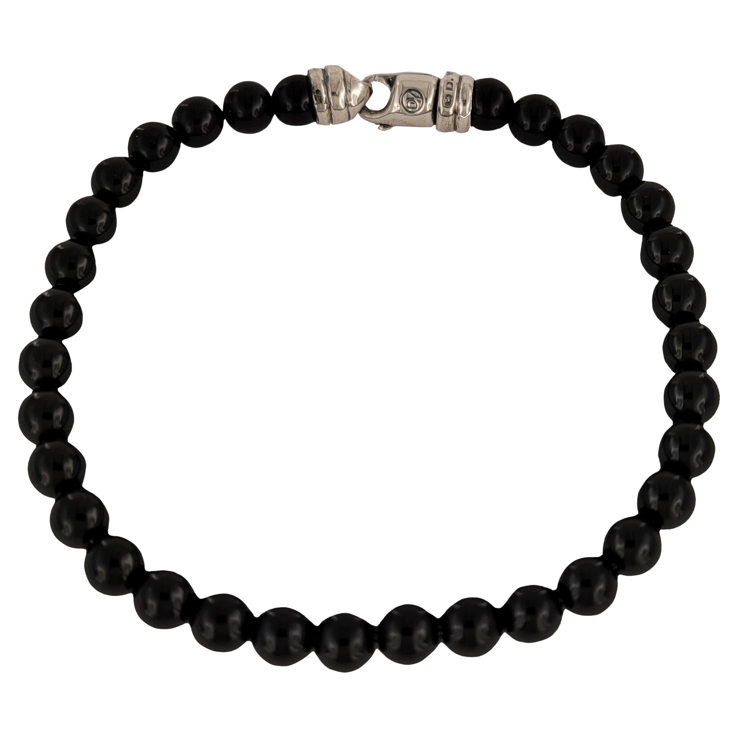 Spiritual Beads Bracelet Sterling Silver with Black Beads, 6mm