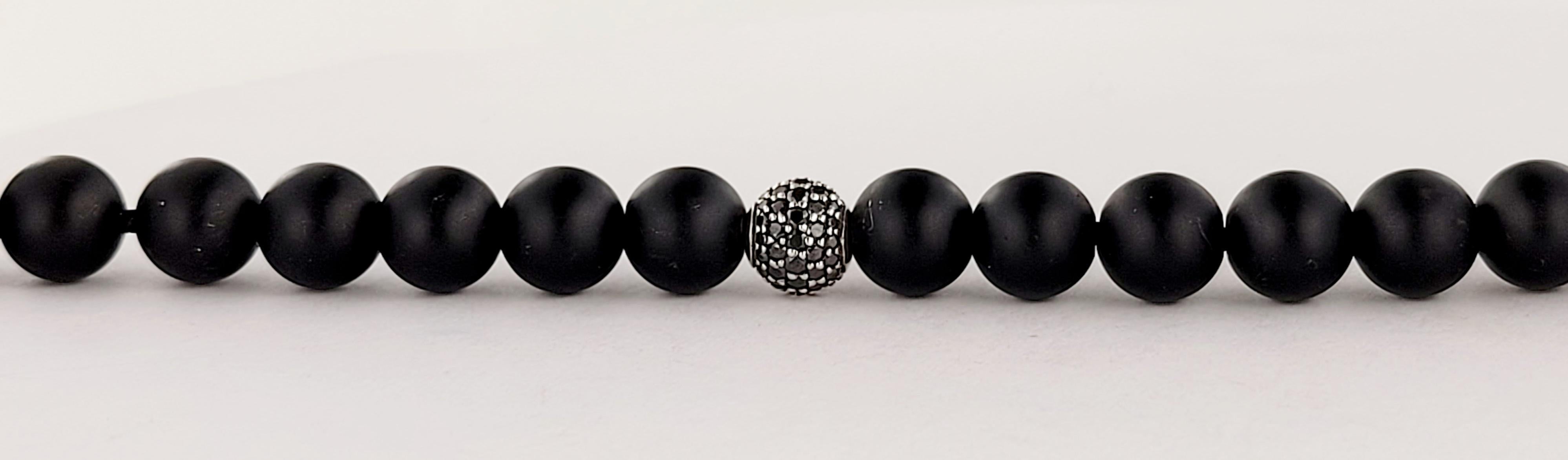 Bracelet de perles spirituelles en argent sterling avec onyx noir et diamant noir pavé 1