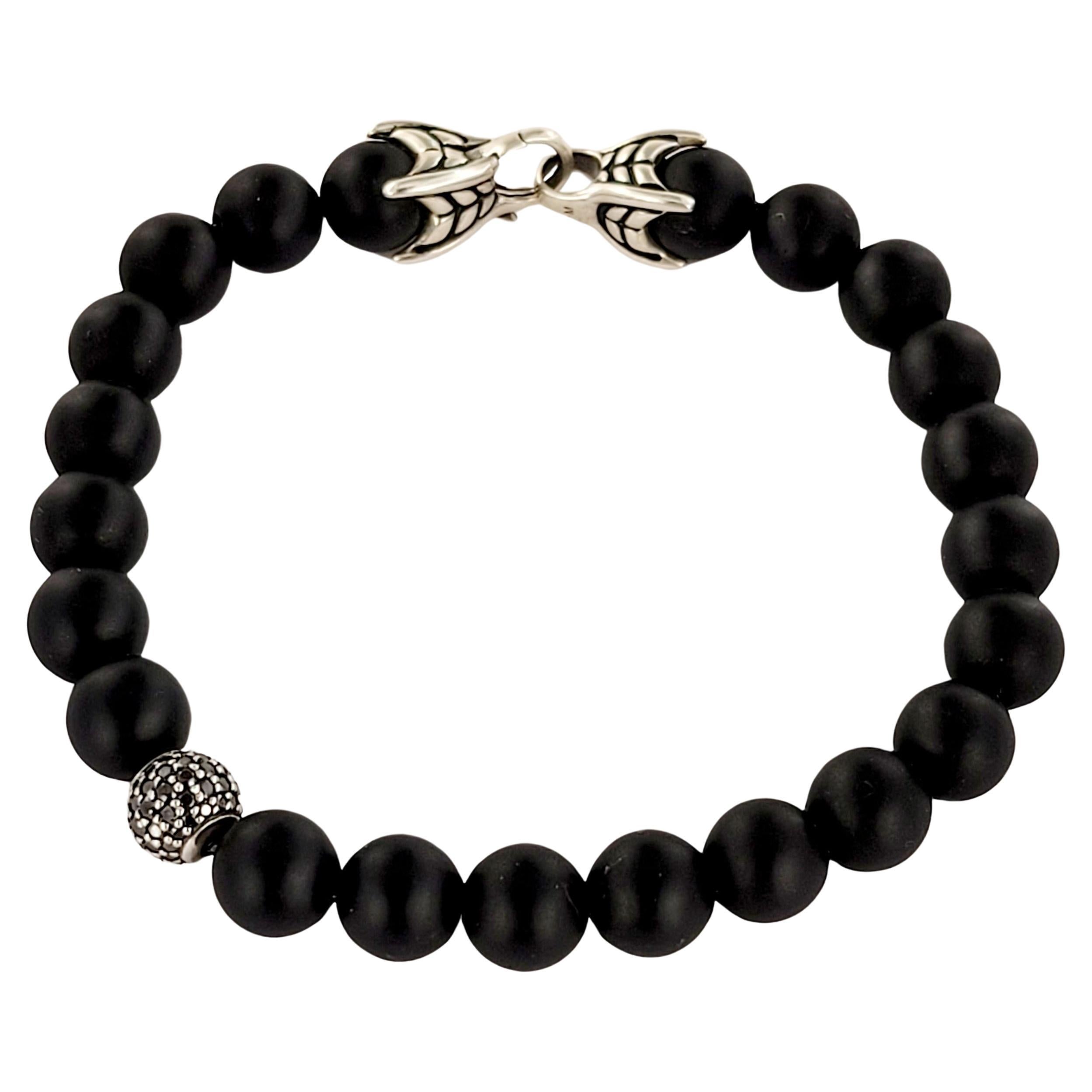 Bracelet de perles spirituelles en argent sterling avec onyx noir et diamant noir pavé