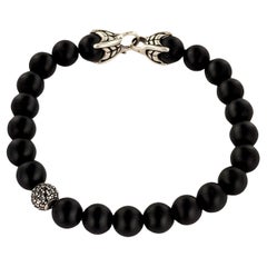 Bracelet de perles spirituelles en argent sterling avec onyx noir et diamant noir pavé