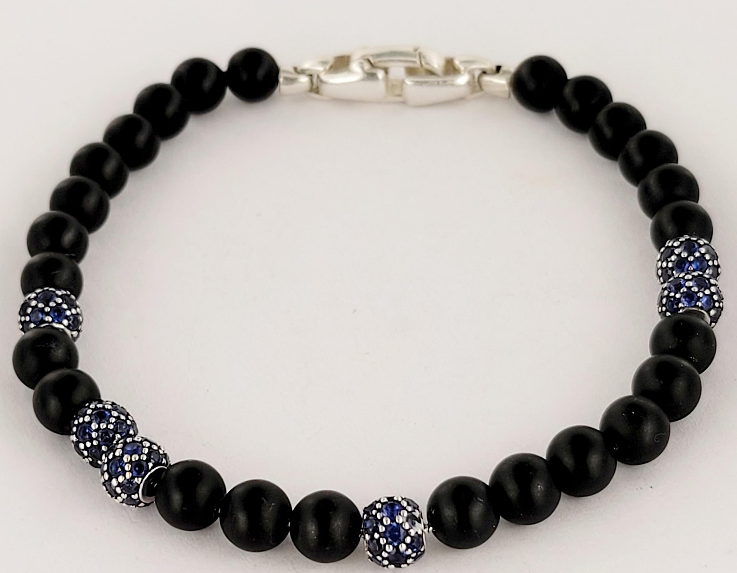 David Yurman 
Sterling silver
Black onyx
Pave-set sapphires, 0.69 total carat weight
Bracelet, 6mm
Push Clasp
Bracelet Length 8.5'' Long From end to end 
Condition New, never worn
Comes with David Yurman Bracelet Box