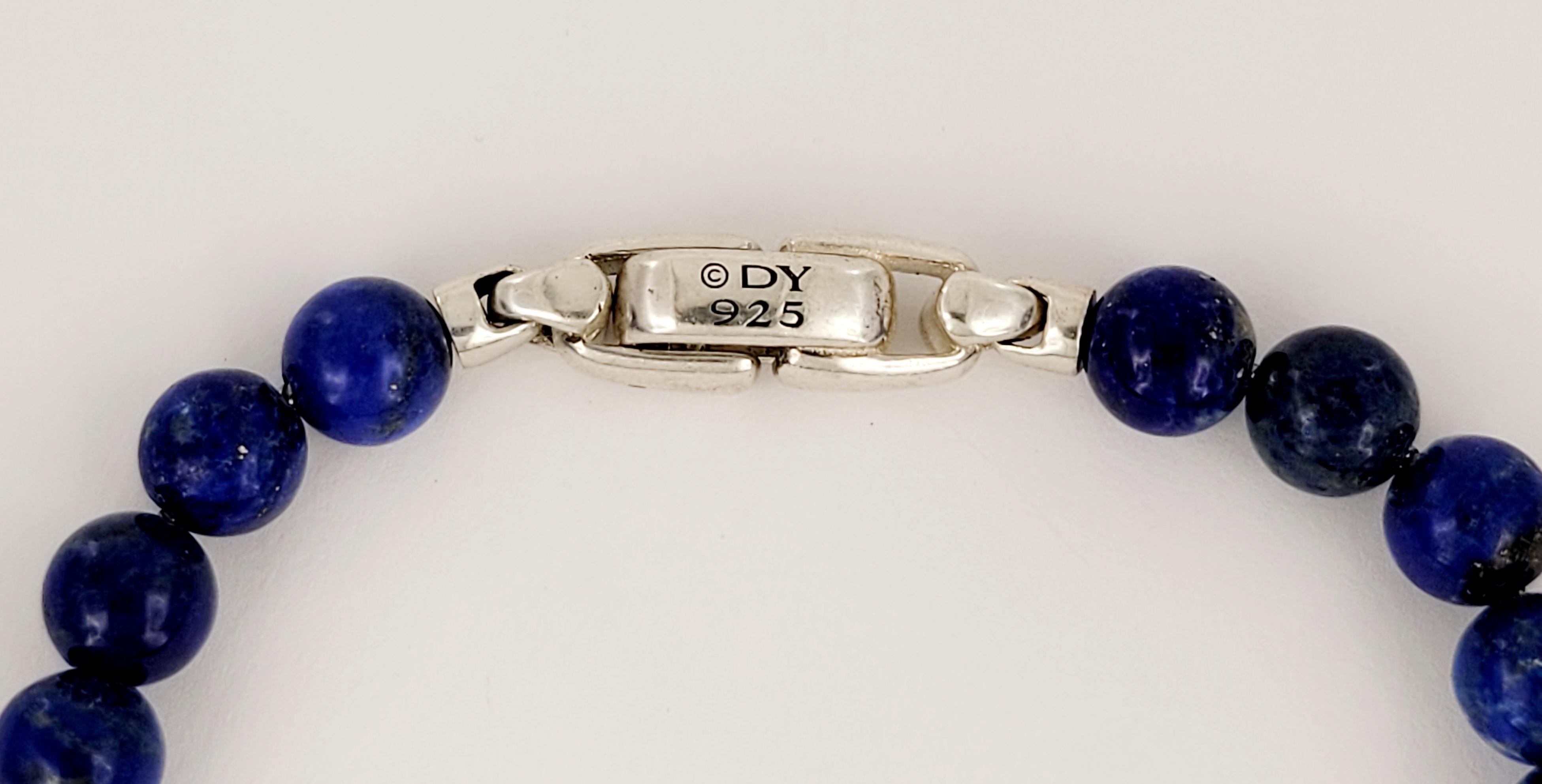 Round Cut Spiritual Beads Bracelet Sterling Silver with Lapis and Pave Sapphires, 6mm