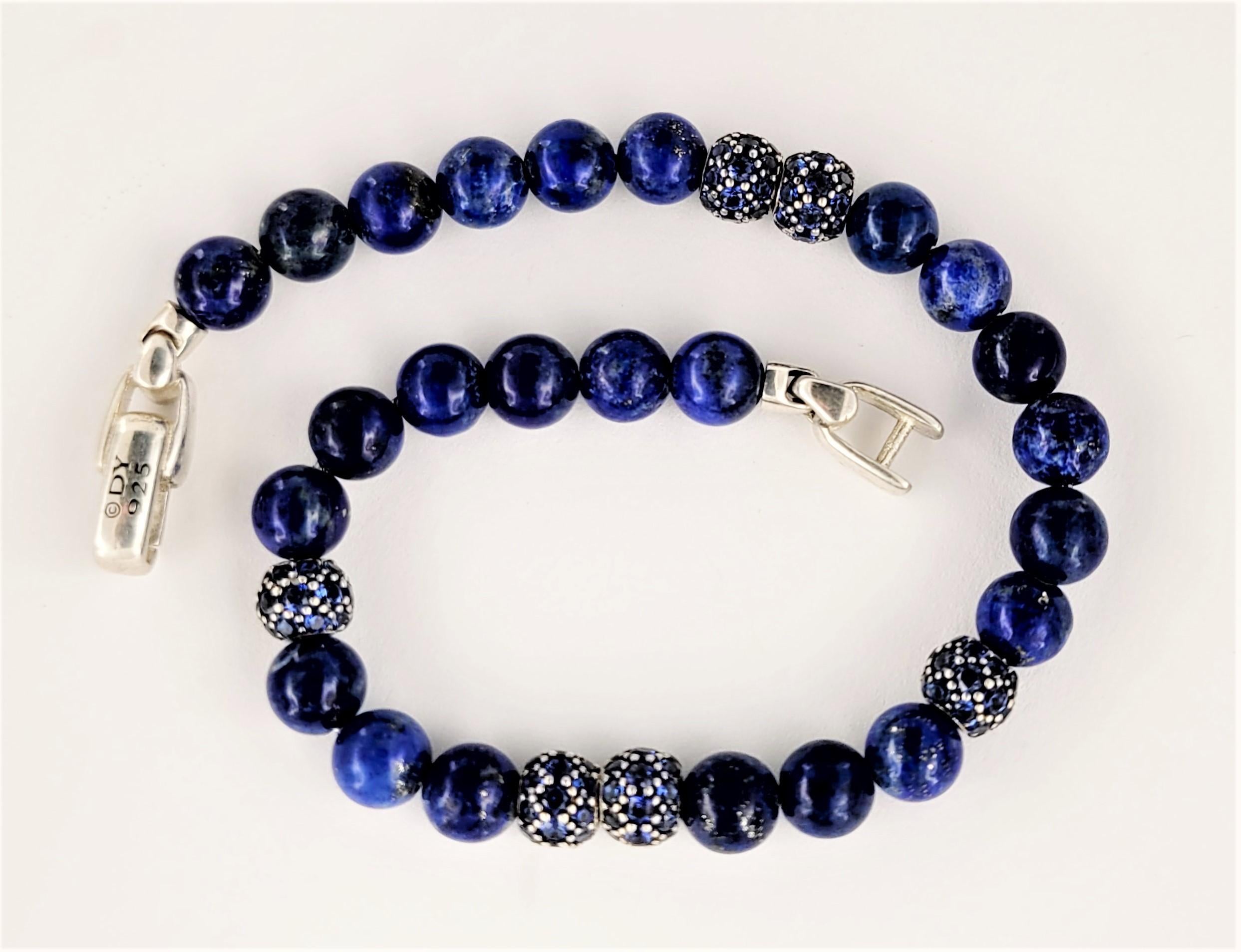 Spiritual Beads Bracelet Sterling Silver with Lapis and Pave Sapphires, 6mm 1