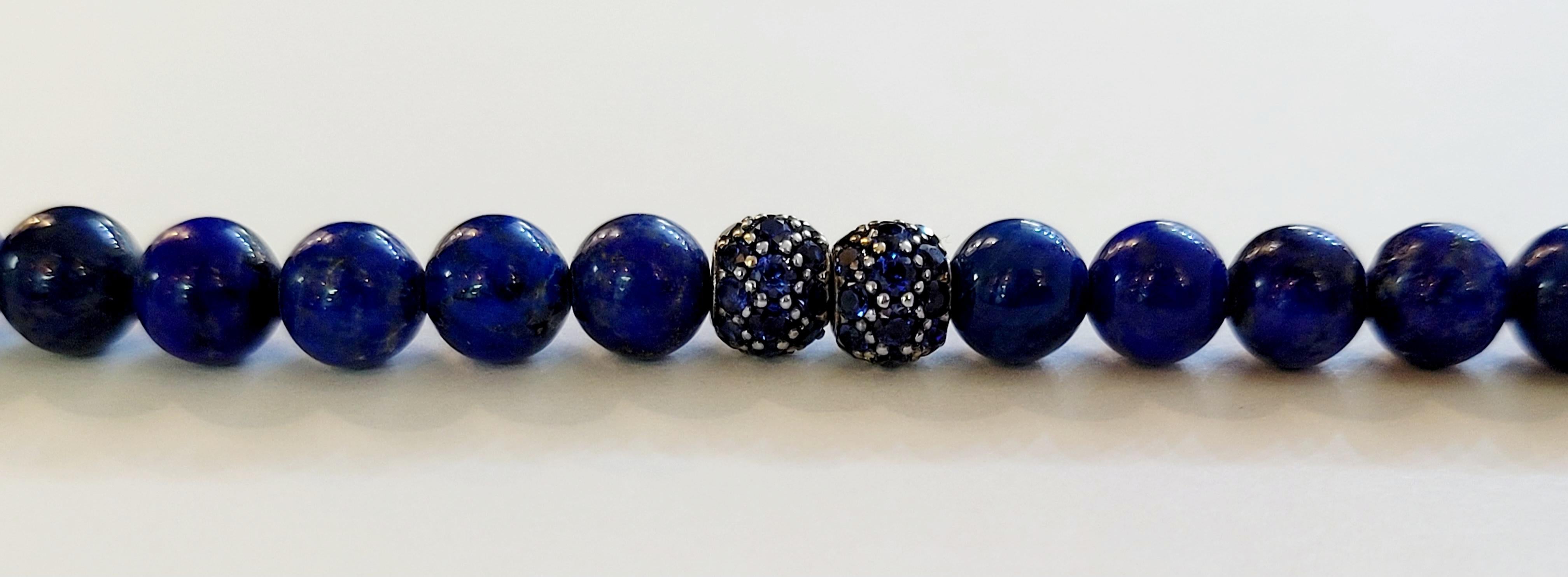 Spiritual Beads Bracelet Sterling Silver with Lapis and Pave Sapphires, 6mm 2