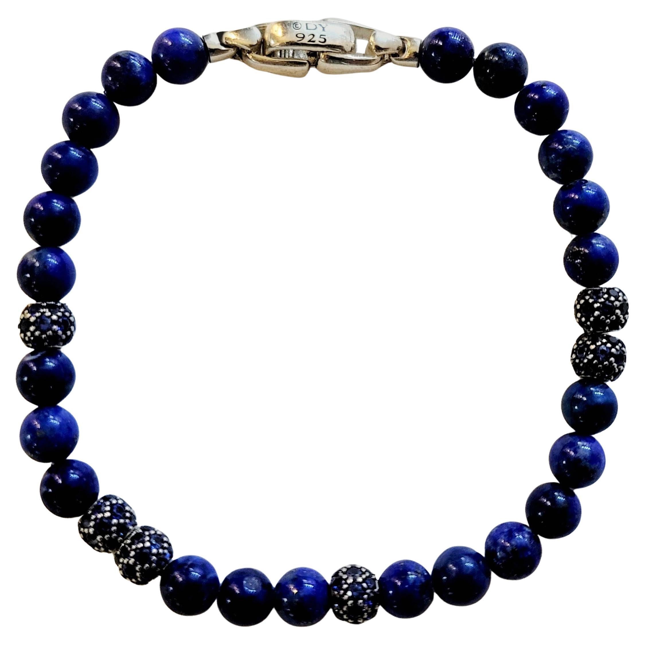 Spiritual Perlenarmband aus Sterlingsilber mit Lapis und Pave-Saphiren, 6 mm