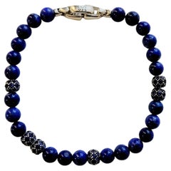 Spiritual Beads Bracelet Sterling Silver with Lapis and Pave Sapphires, 6mm
