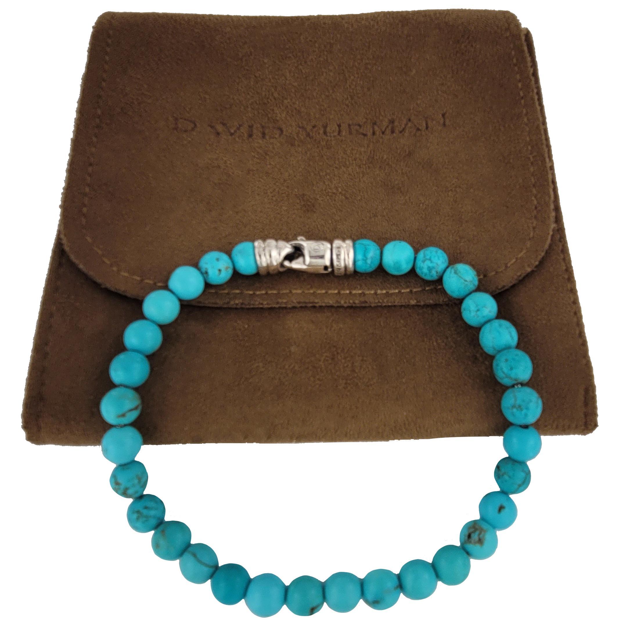 Spiritual Beads Bracelet Sterling Silver with Turquoise, 6mm In New Condition For Sale In New York, NY