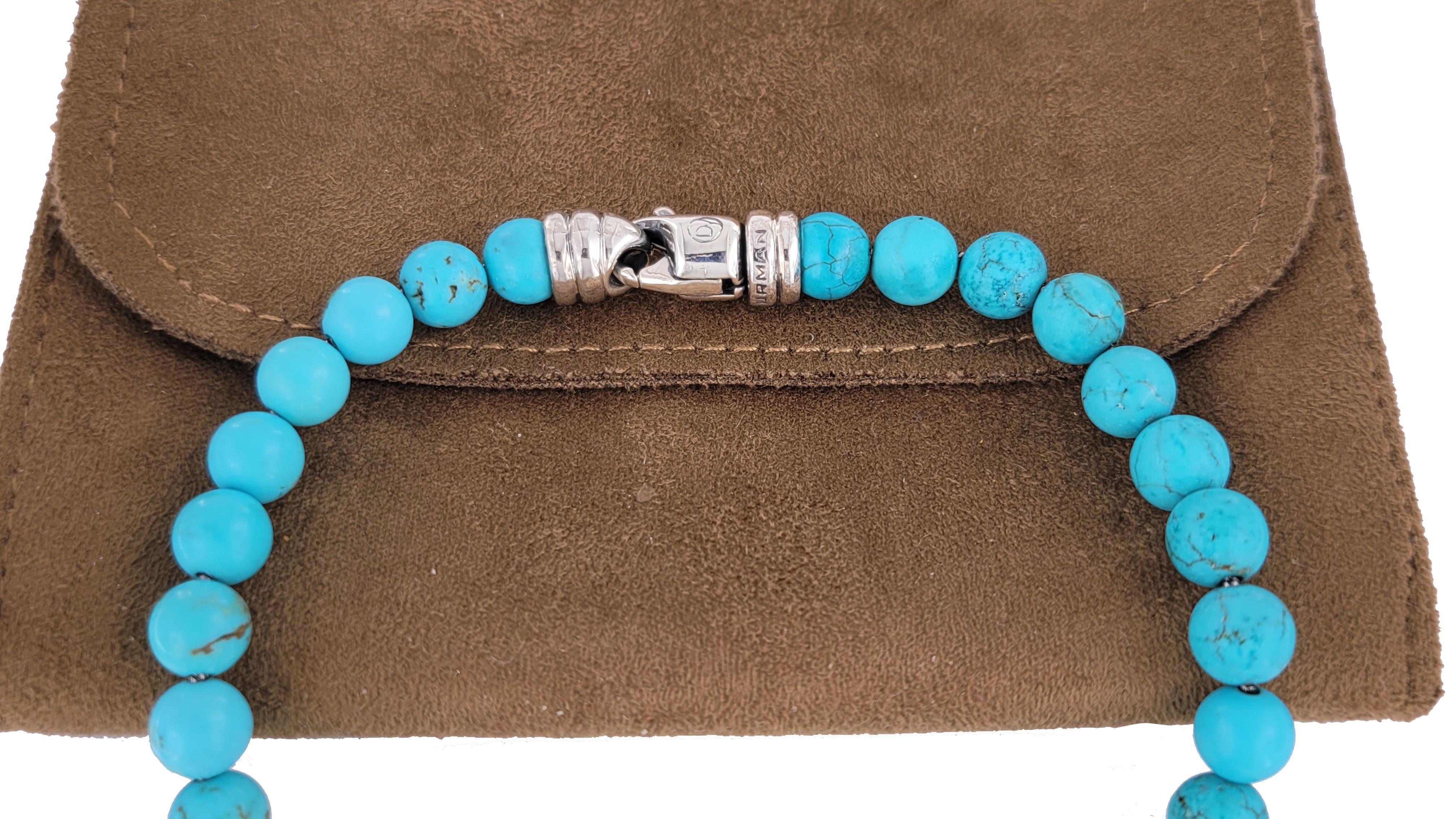 Men's Spiritual Beads Bracelet Sterling Silver with Turquoise, 6mm For Sale