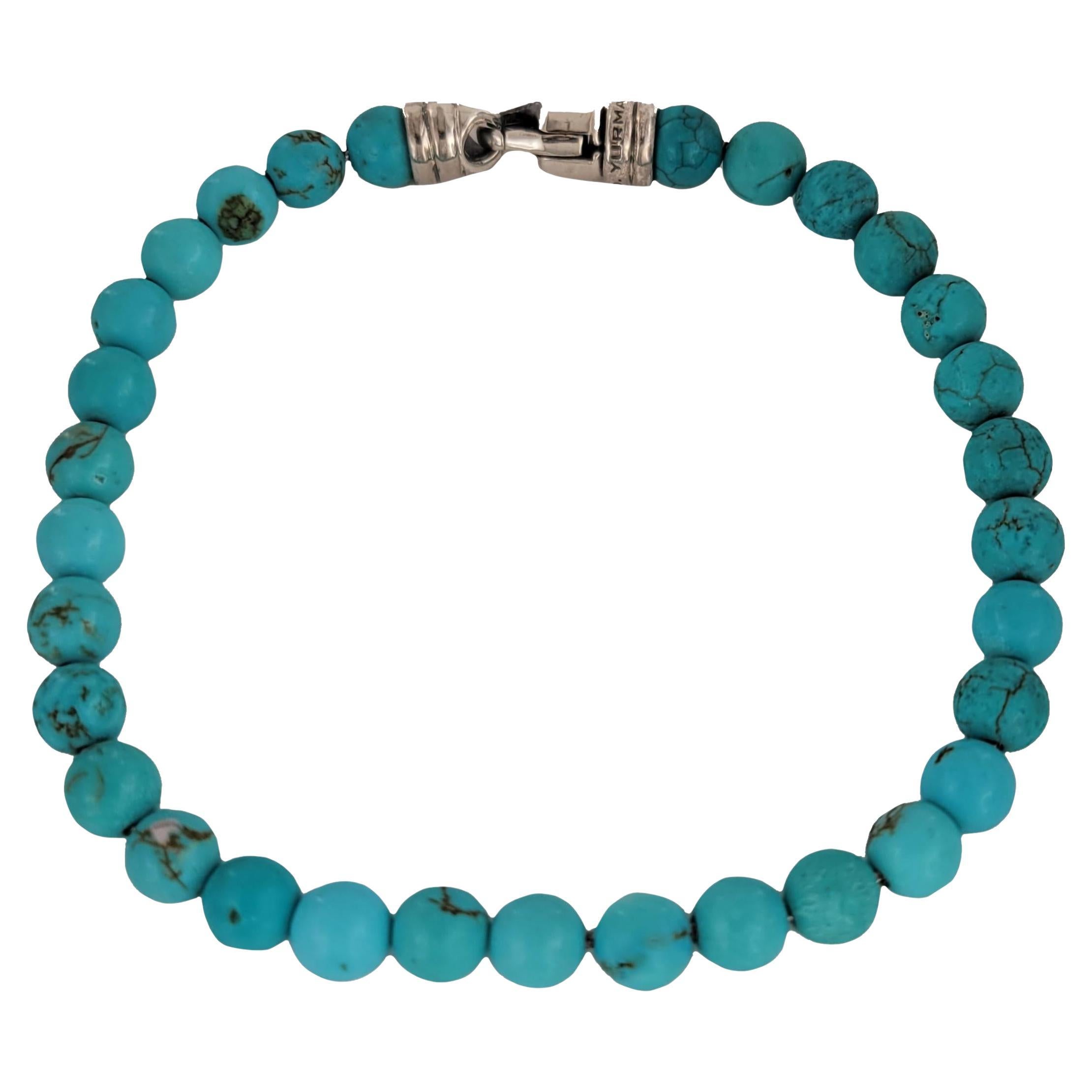 Spiritual Beads Bracelet Sterling Silver with Turquoise, 6mm For Sale