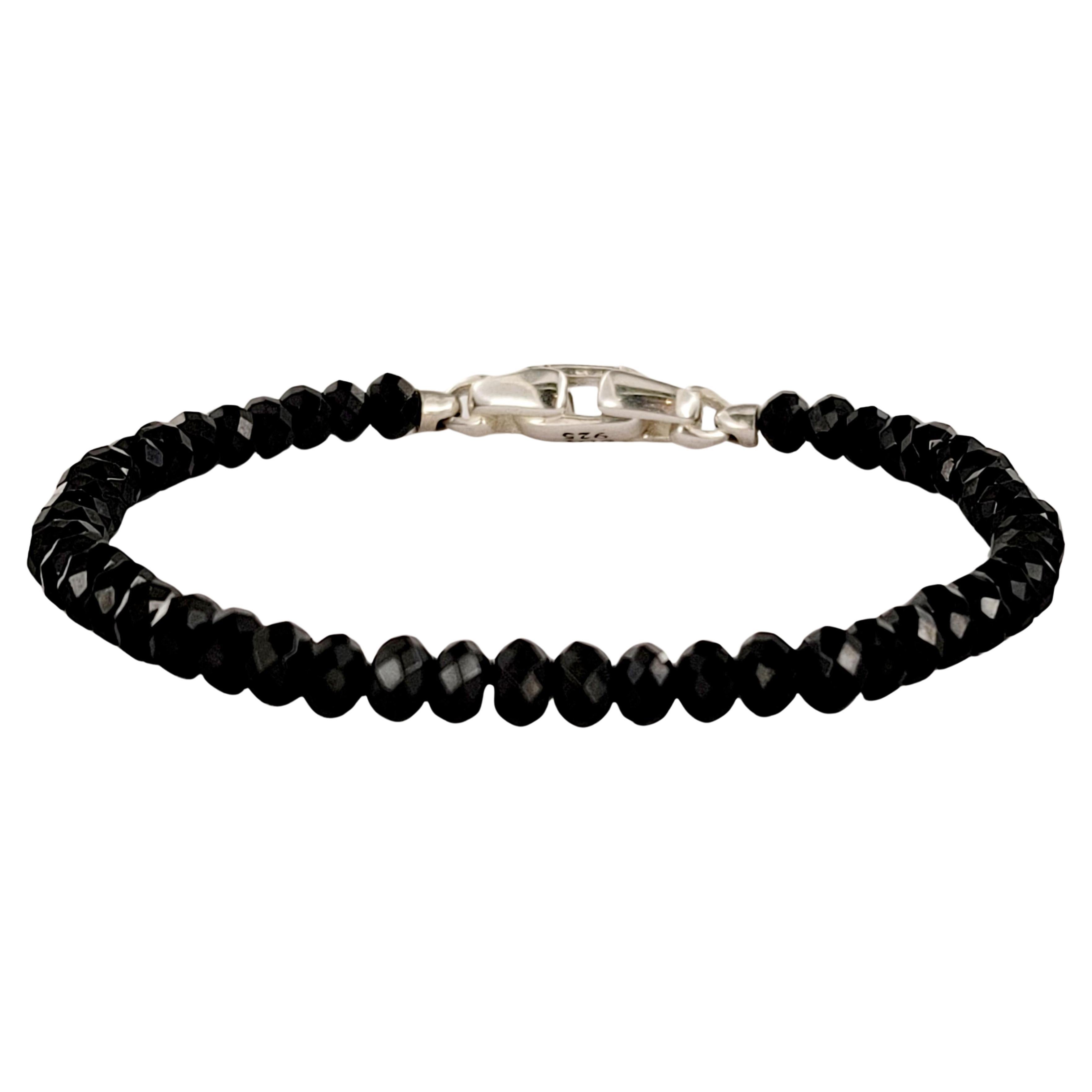 Spiritual Beads Faceted Bracelet Sterling Silver with Black Spinel, 5mm For Sale