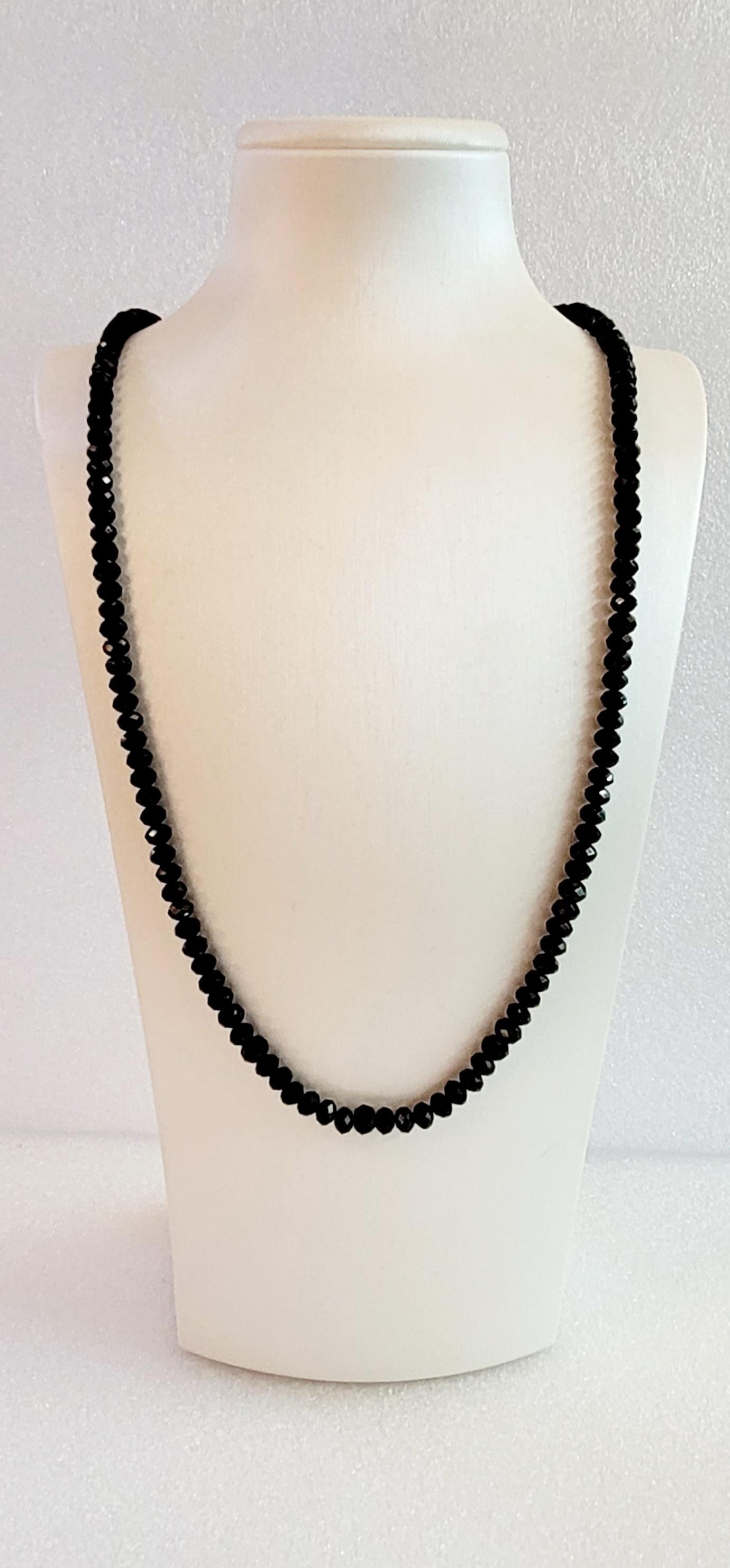Round Cut Spiritual Beads Necklace Sterling Silver with Black Spinel, 5mm For Sale
