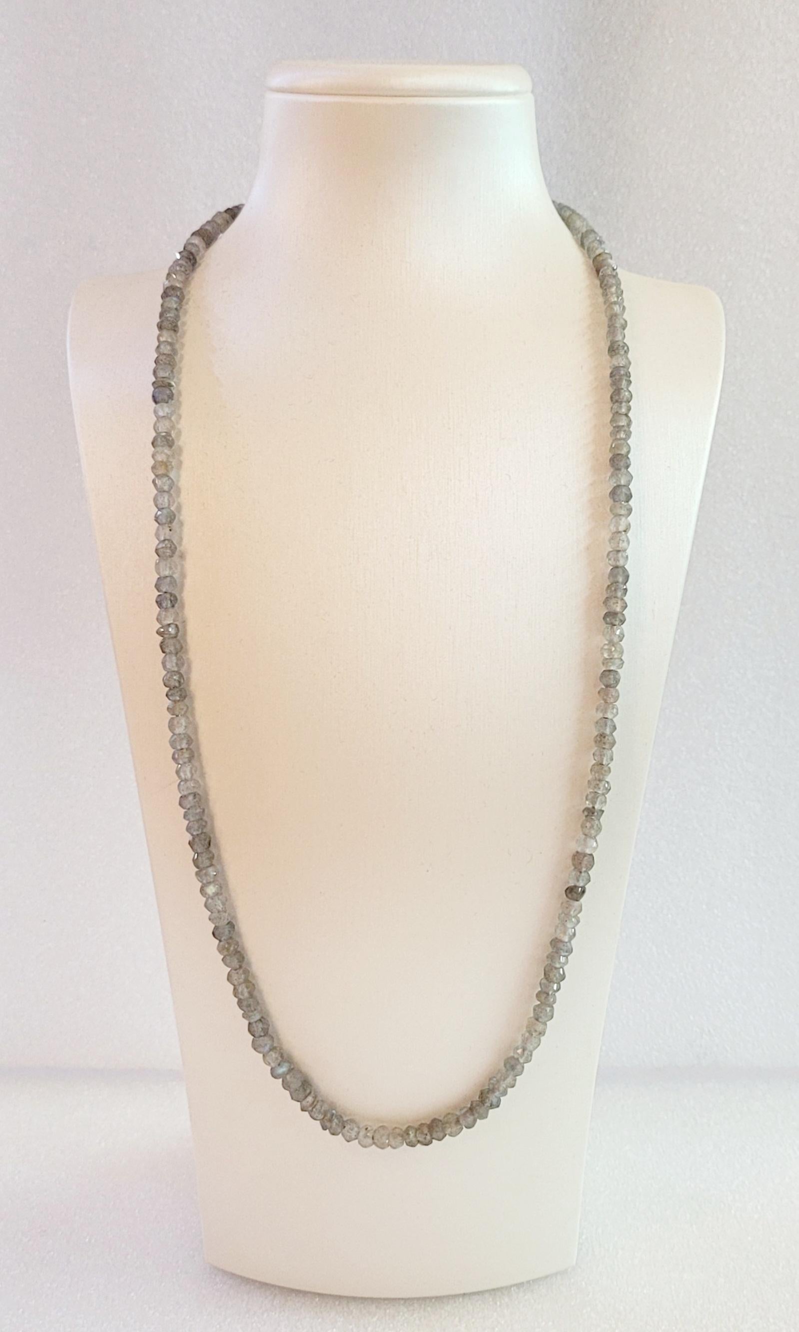 Spiritual Beads Necklace Sterling Silver with Labradorite, 4.2mm In New Condition In New York, NY