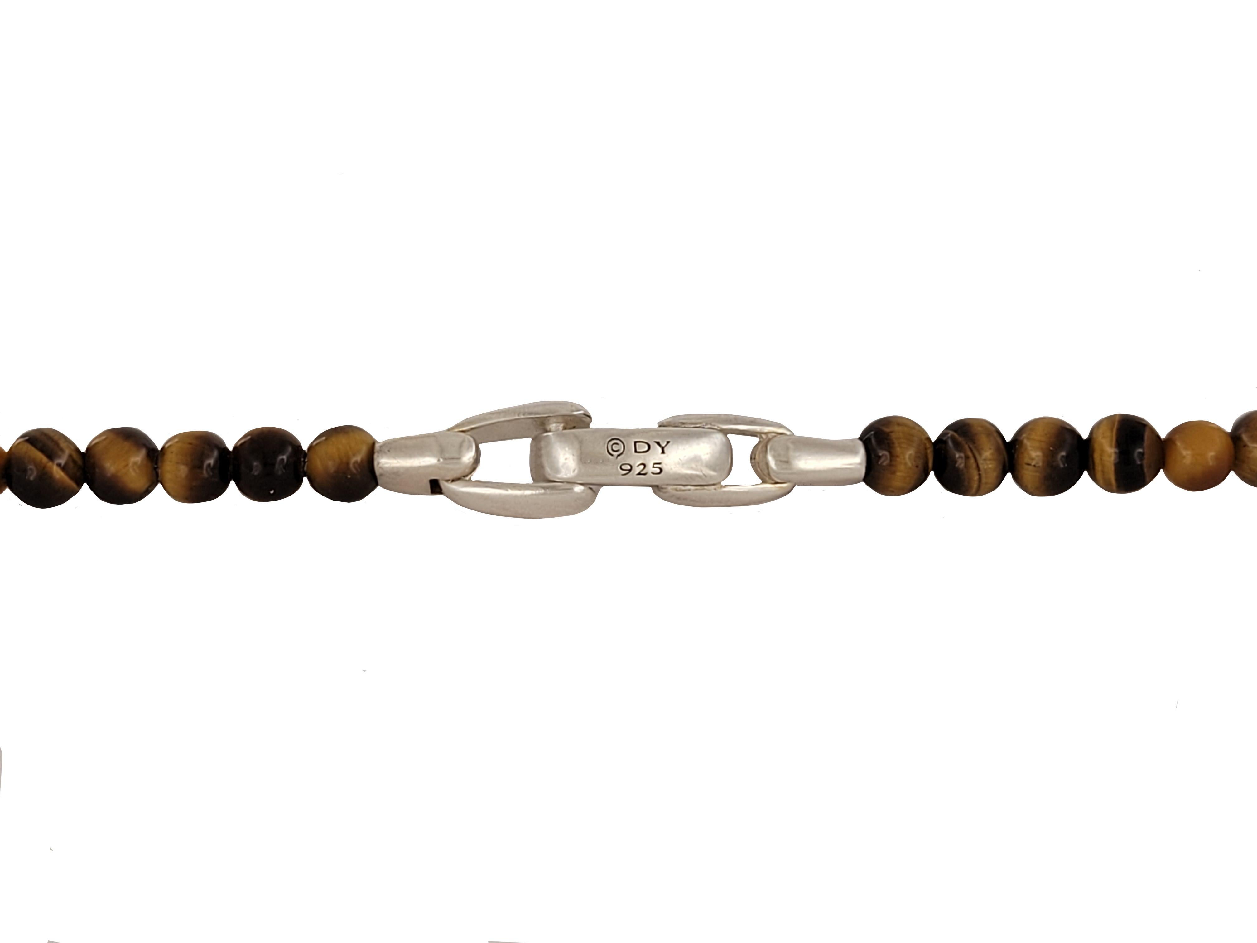 Collier de perles spirituelles Oeil de tigre en argent 925 Neuf - En vente à New York, NY