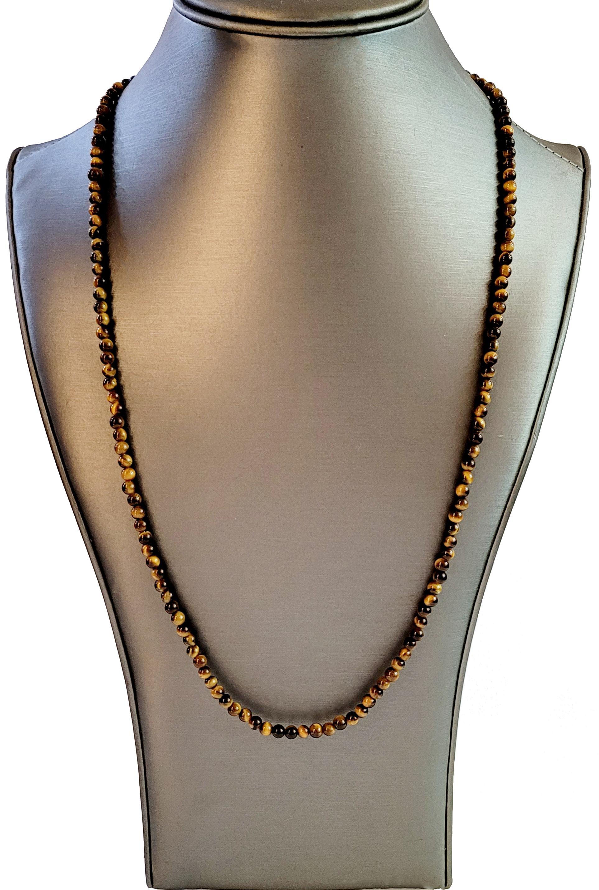 Collier de perles spirituelles Oeil de tigre en argent 925 Pour hommes en vente