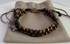 Spiritual Beads Two Row Woven Bracelet Tiger’s Eye with Sterling Silver, 6mm