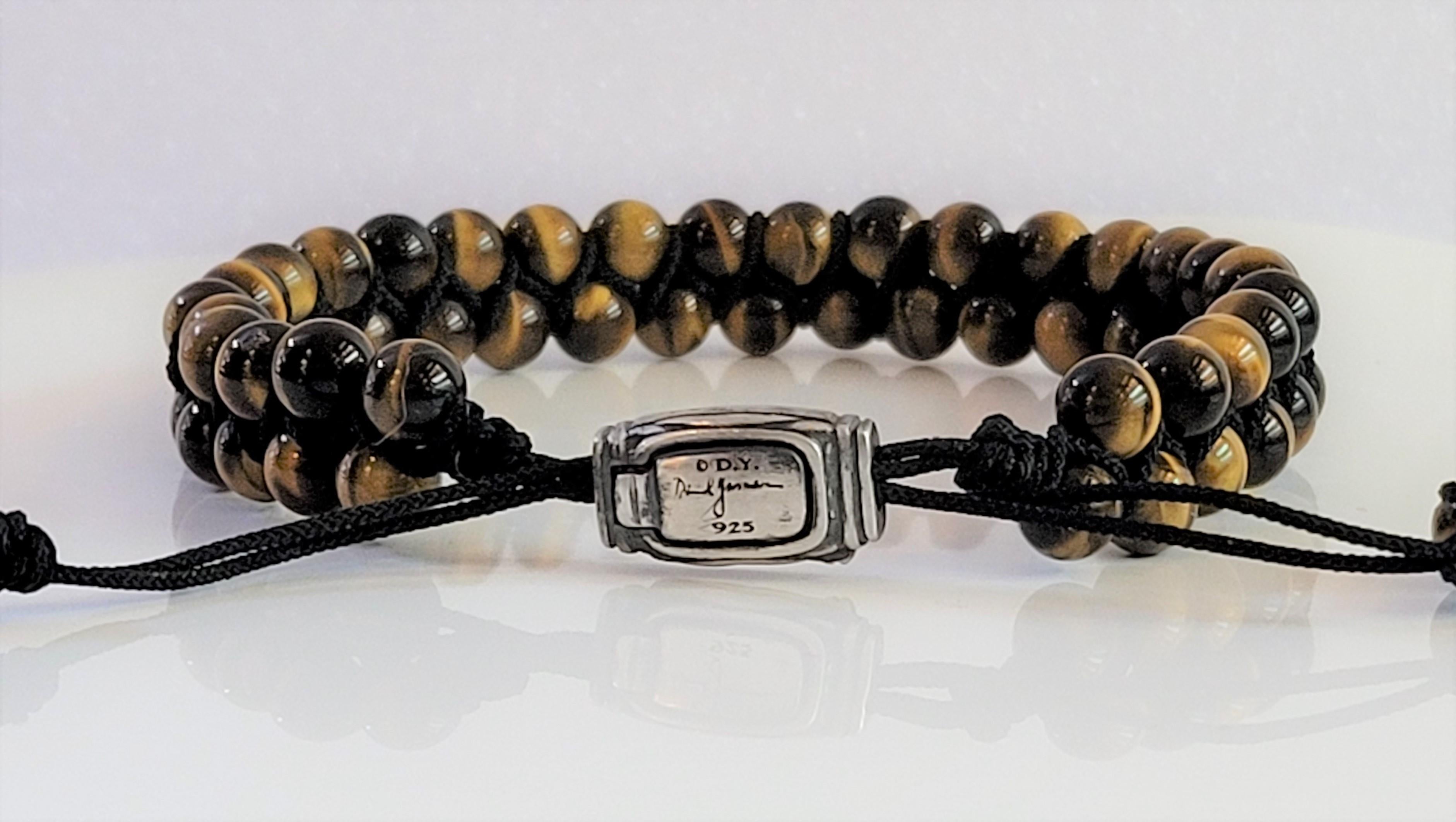 Women's Spiritual Beads Two Row Woven Bracelet Tiger’s Eye with Sterling Silver, 6mm