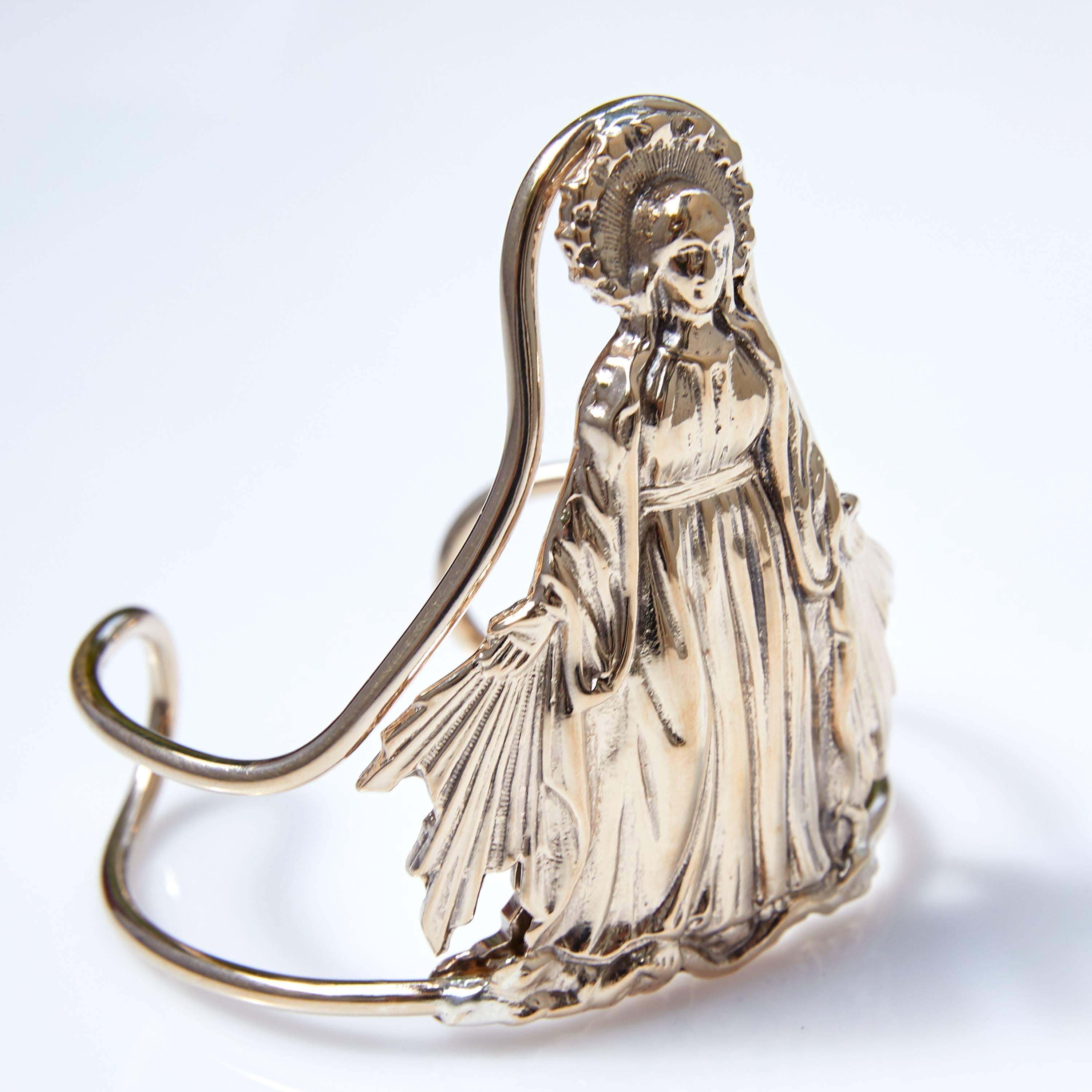 Contemporary Spiritual Cuff Bangle Bracelet Virgin Mary Bronze J Dauphin For Sale