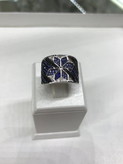 Spiritual Jewellery Star Blue Sapphire White Diamond White Gold Ring