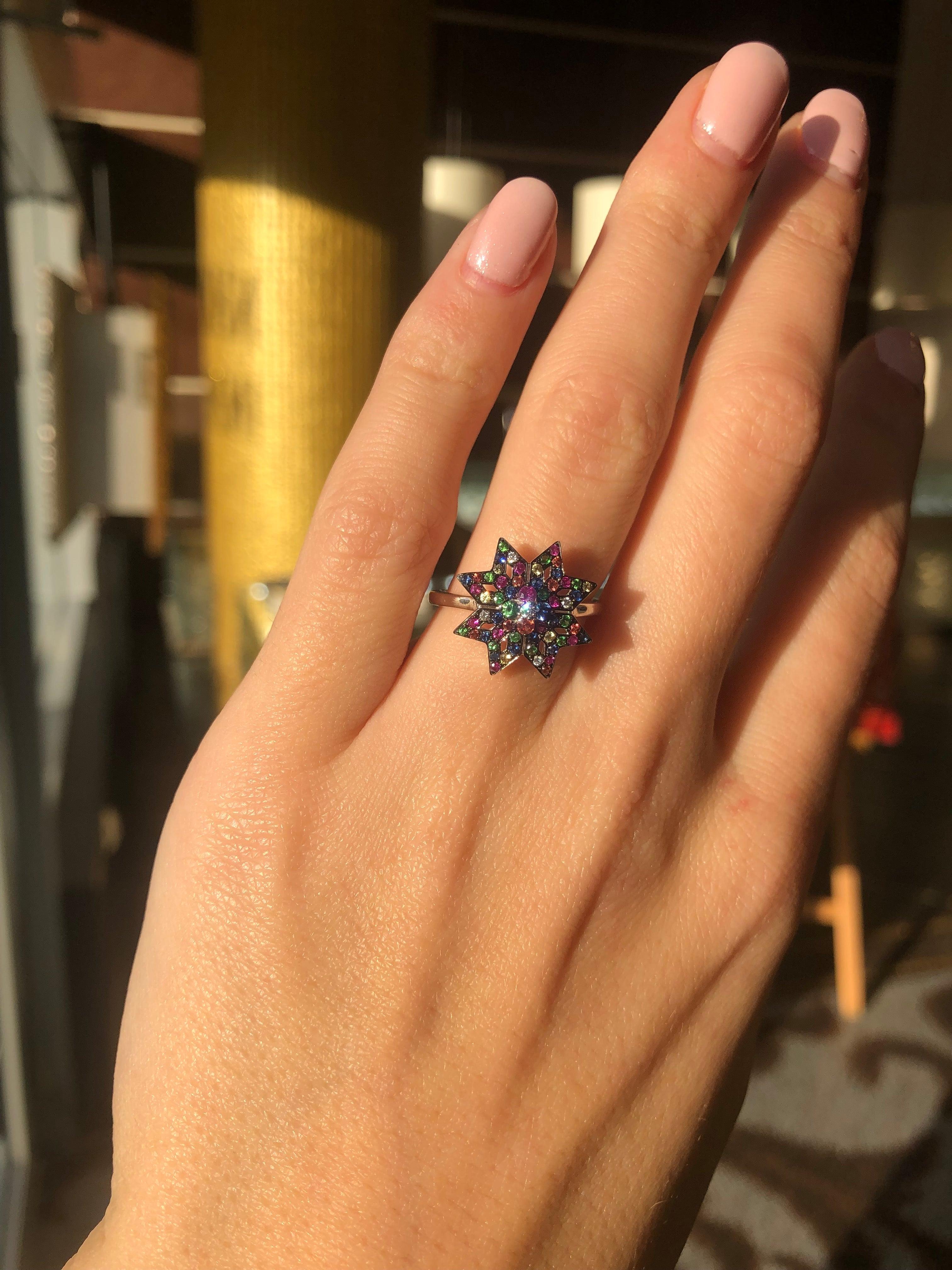 For Sale:  Spiritual Jewellery Star Yellow Orange Pink Sapphire Diamond White Gold Ring 4