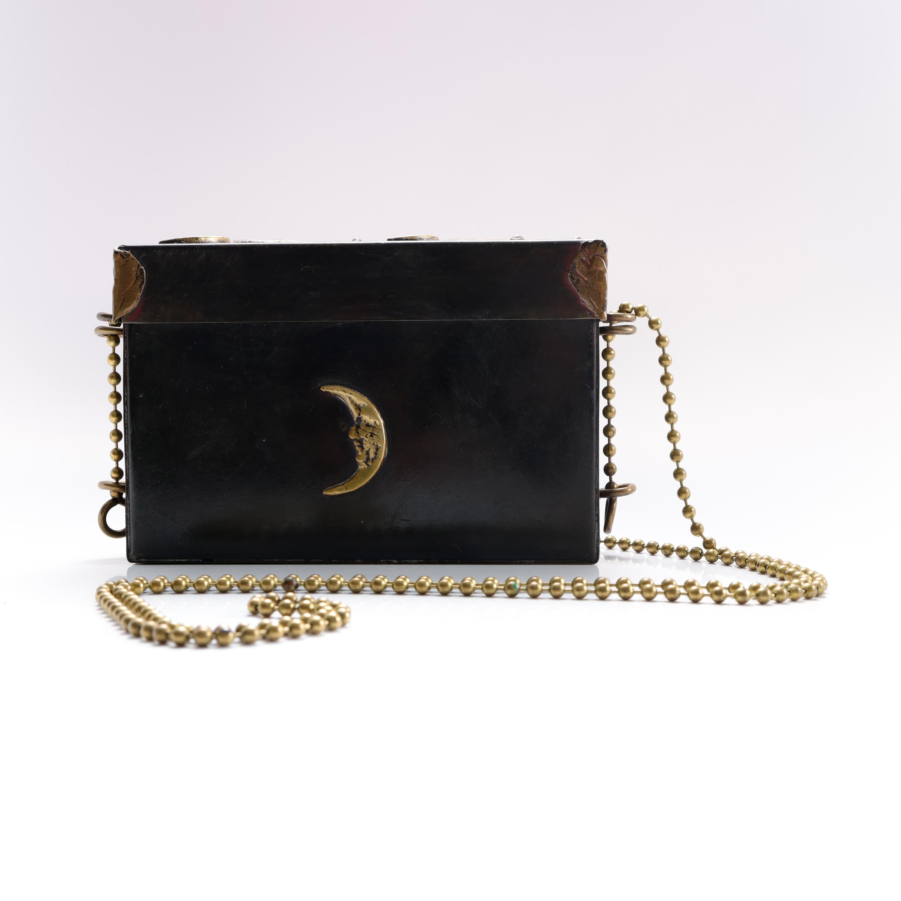 Inconnu Spiritualist Movement Occult Tarot Card Reader Caddy Black Steel, Bronze, Lined en vente