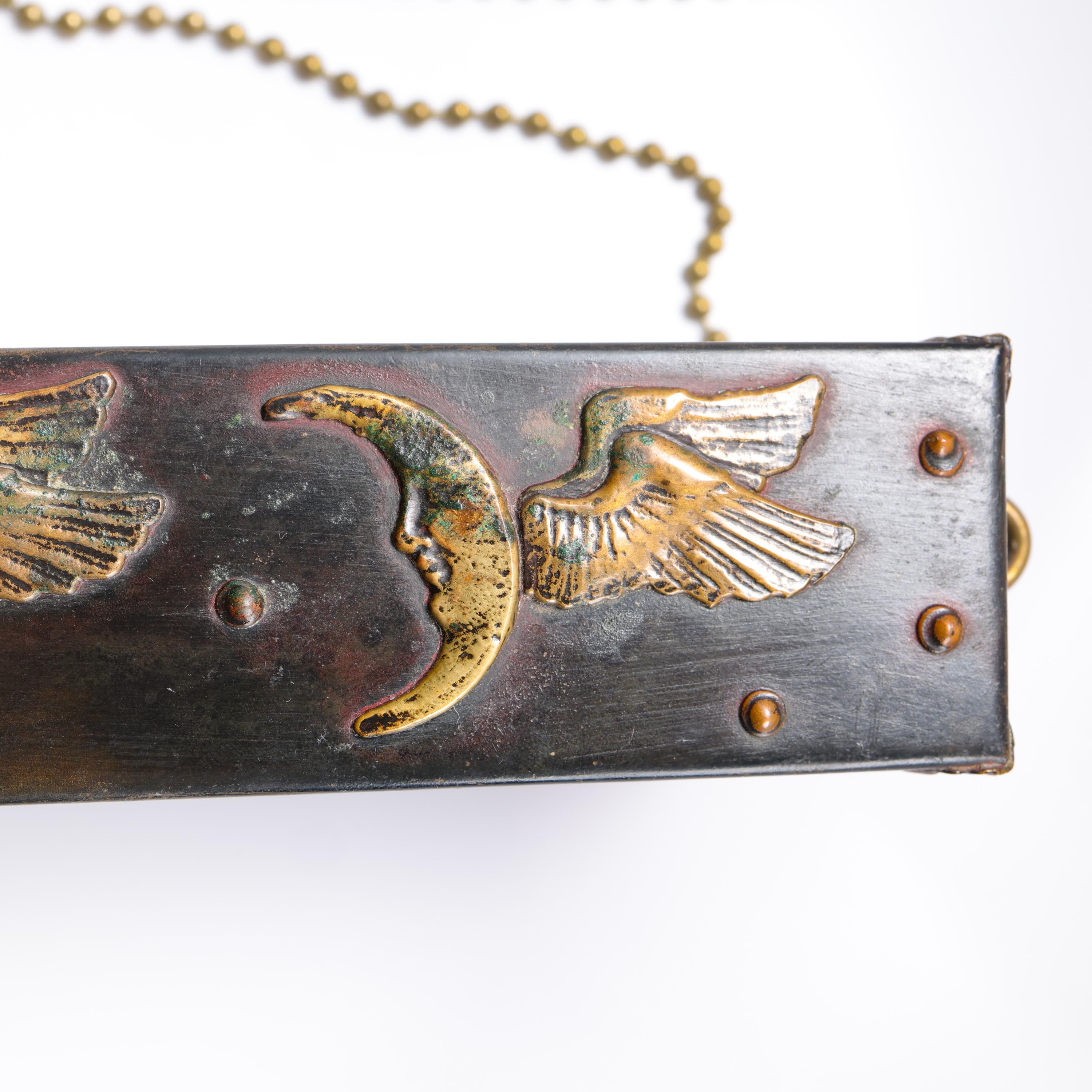 Spiritualist Movement Occult Tarot Card Reader Caddy Black Steel, Bronze, Lined en vente 1