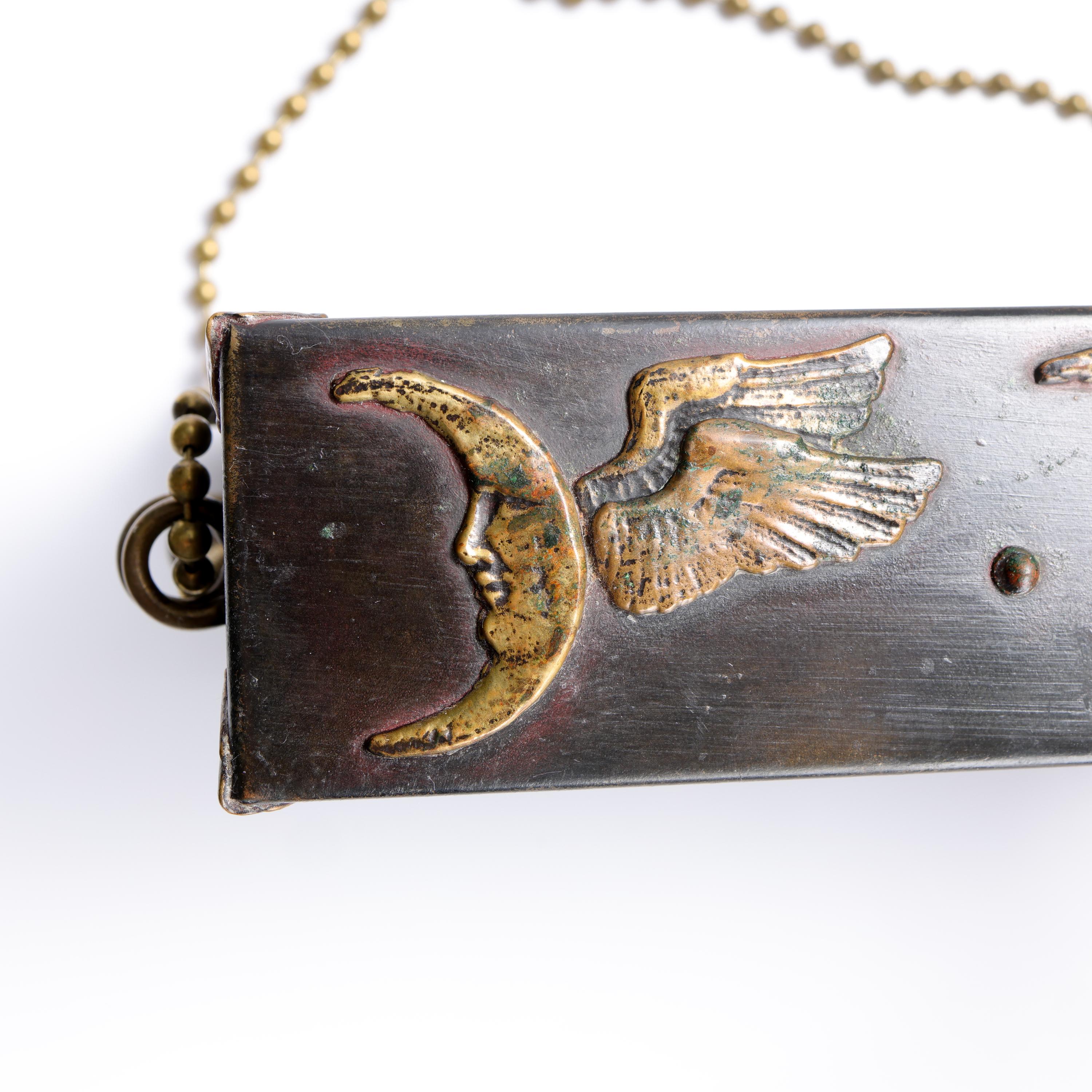 Spiritualist Movement Occult Tarot Card Reader Caddy Black Steel, Bronze, Lined en vente 2