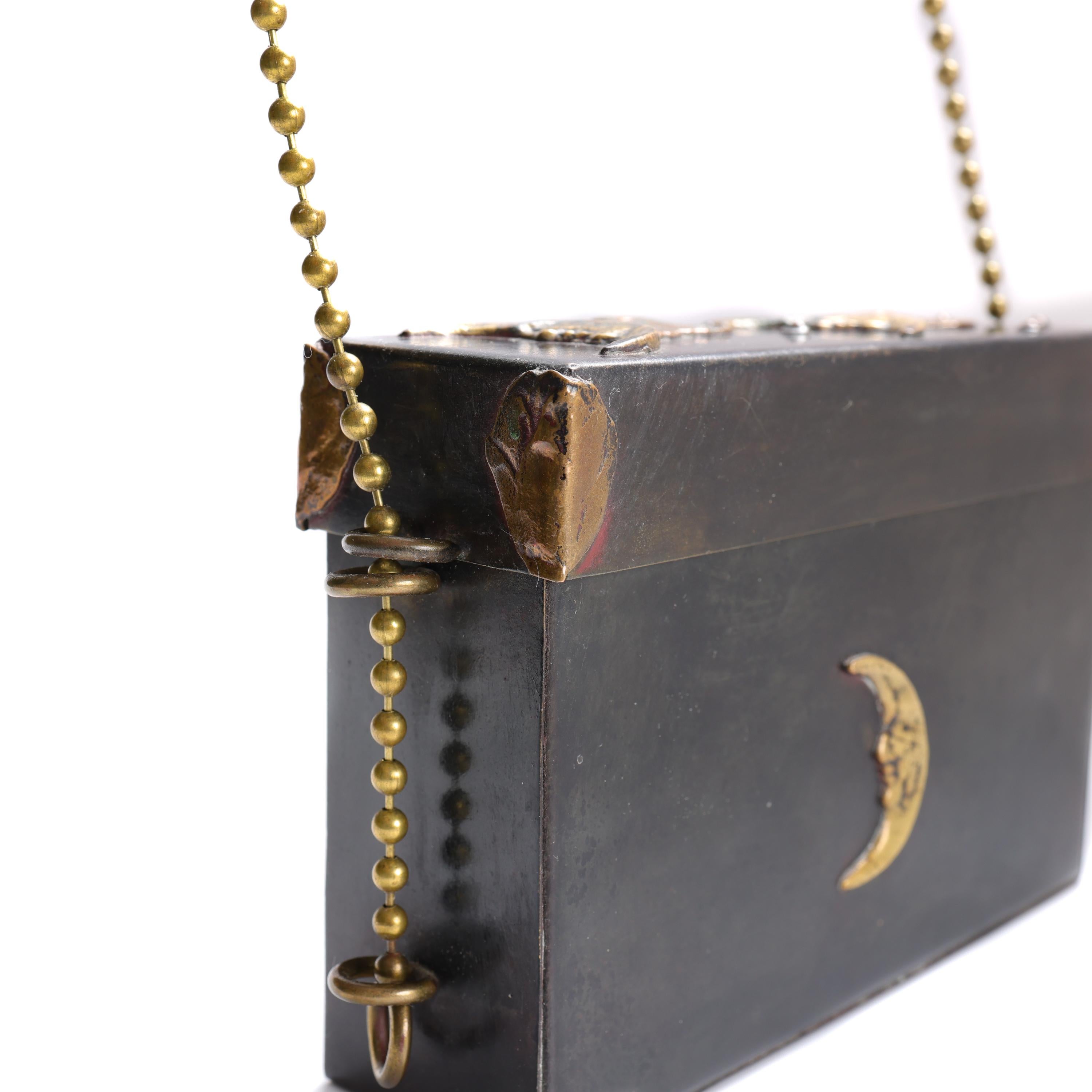 Spiritualist Movement Occult Tarot Card Reader Caddy Black Steel, Bronze, Lined en vente 3