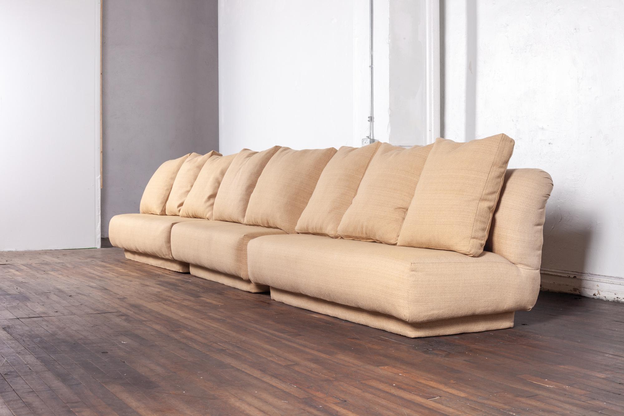 Mid-Century Modern Spiros Zakas Burlap Modular Sectional Sofa