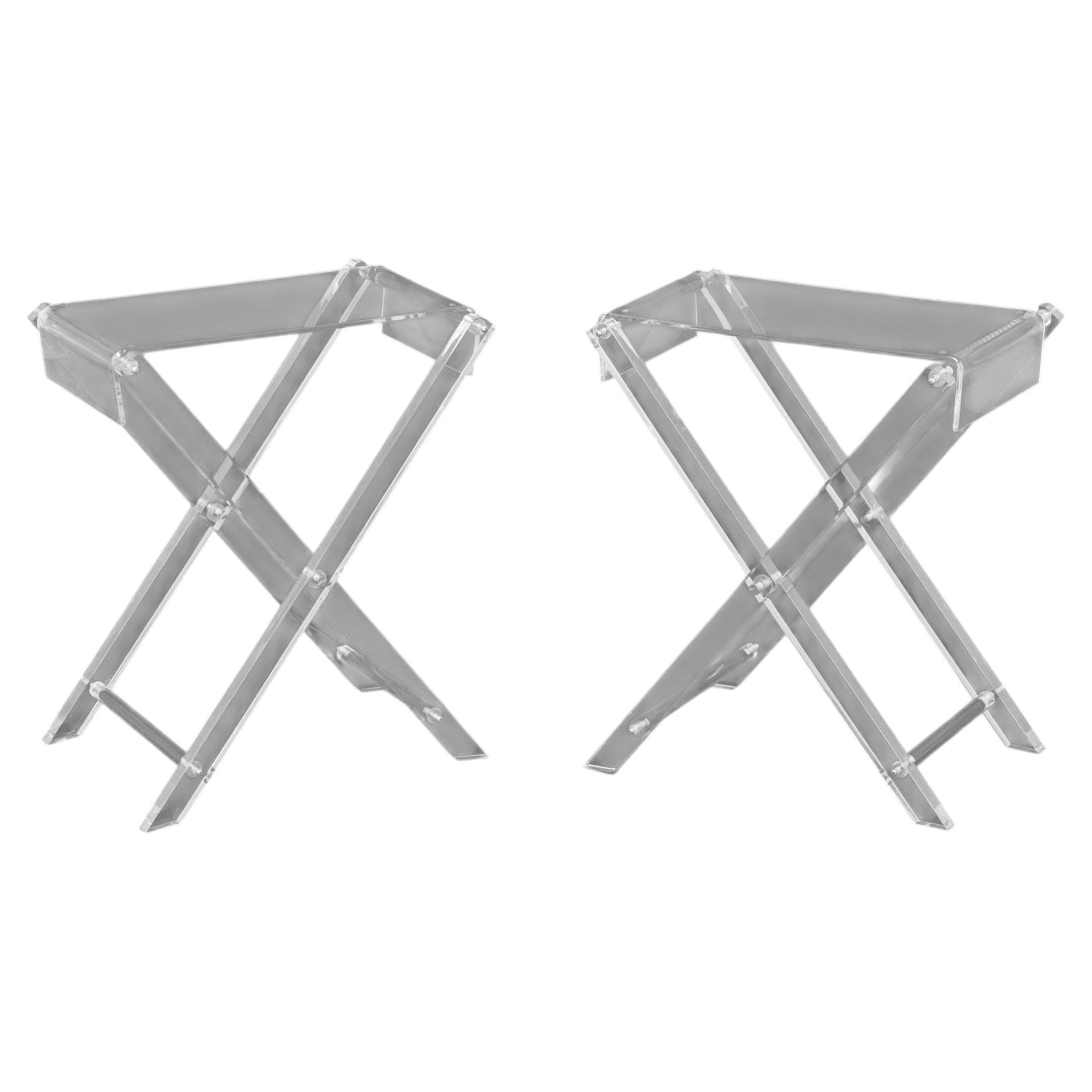 Spisani Italian Clear Acrylic Folding Tables, Pair For Sale