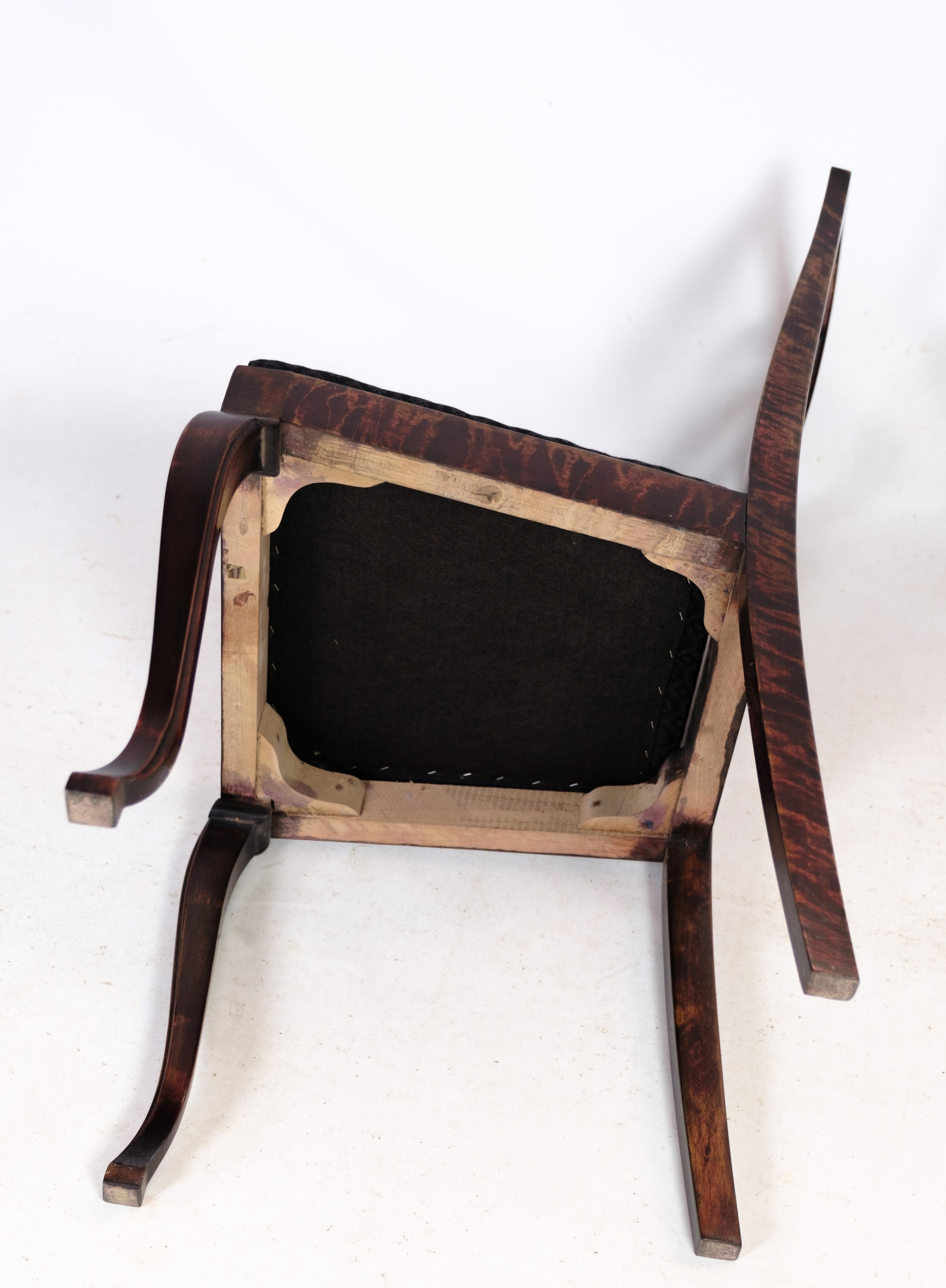 Mahogany Spisestuestole, Mahogni, Sort Mønstret Stof, 1920'erne For Sale