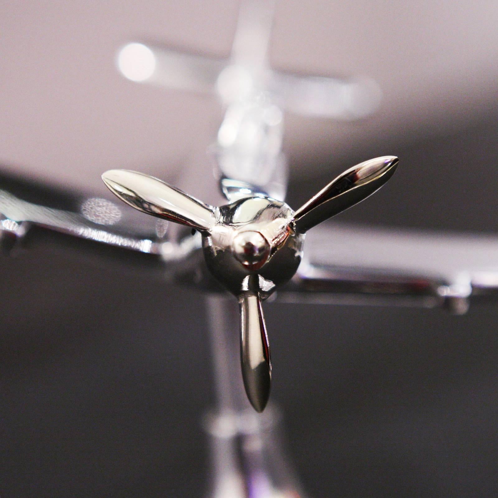 Cast Spitfire Model on Stand in Aluminium Silver Polished For Sale