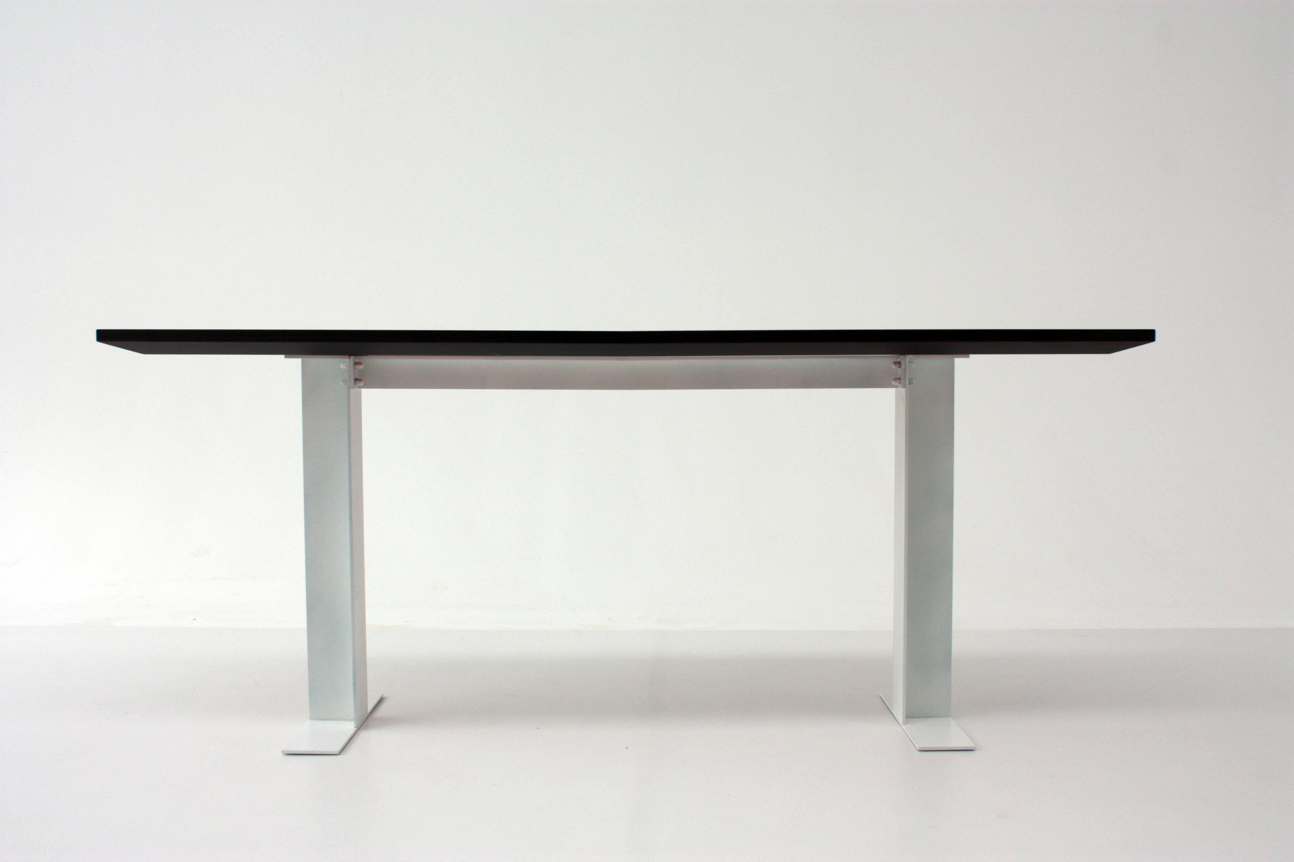 Spitfire Matt Dark Ebony Top And Matt White Structure Desk by Casa Casati 
Dimensions: D 50 x W 180 x H 74 cm. 
Materials: Matt dark ebony, iron, and MDF.

Available in different materials and size options. Please contact us.

The clearly industrial