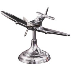Spitfire Model on Stand in Aluminium Silver Polished